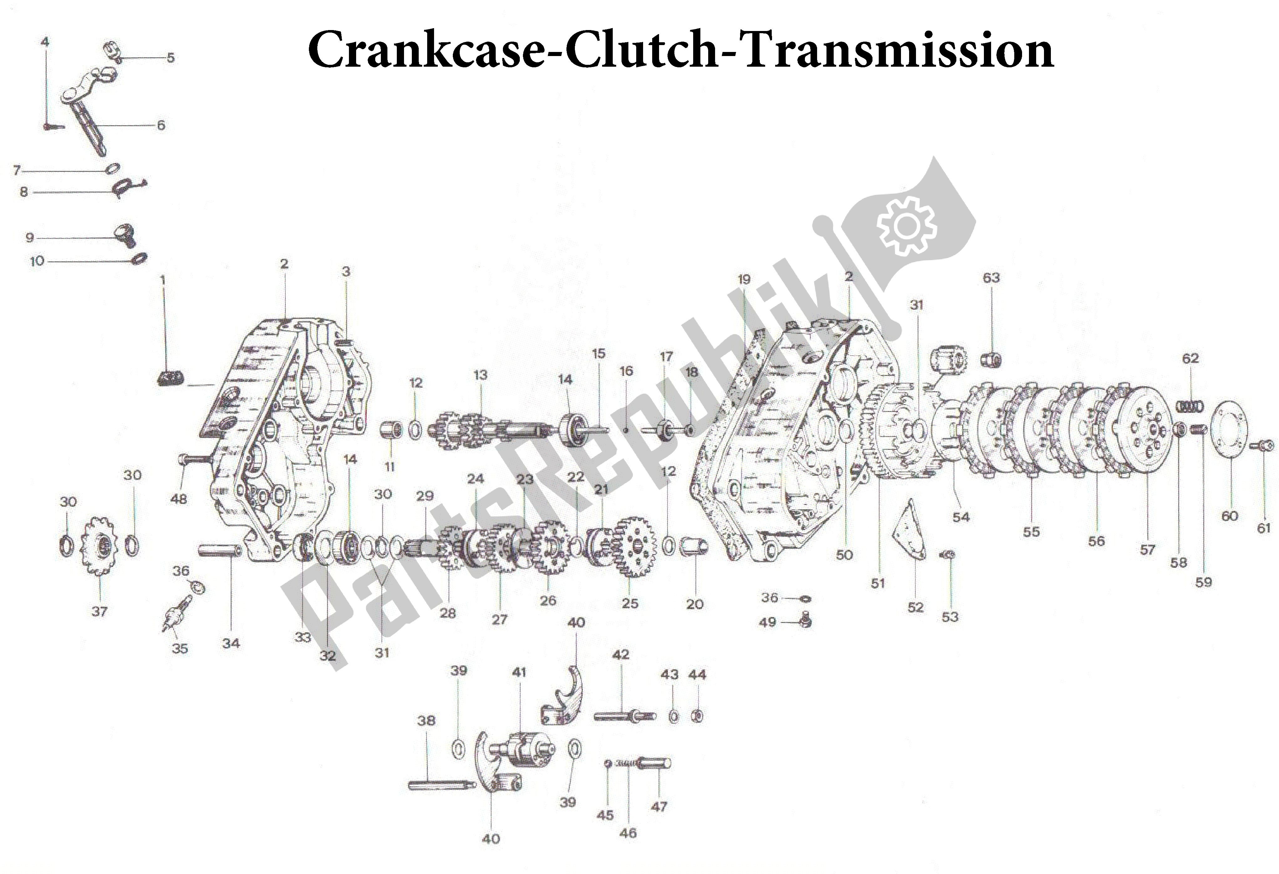 All parts for the Crankcase-clutch-transmission of the Aprilia AF1 50 1988