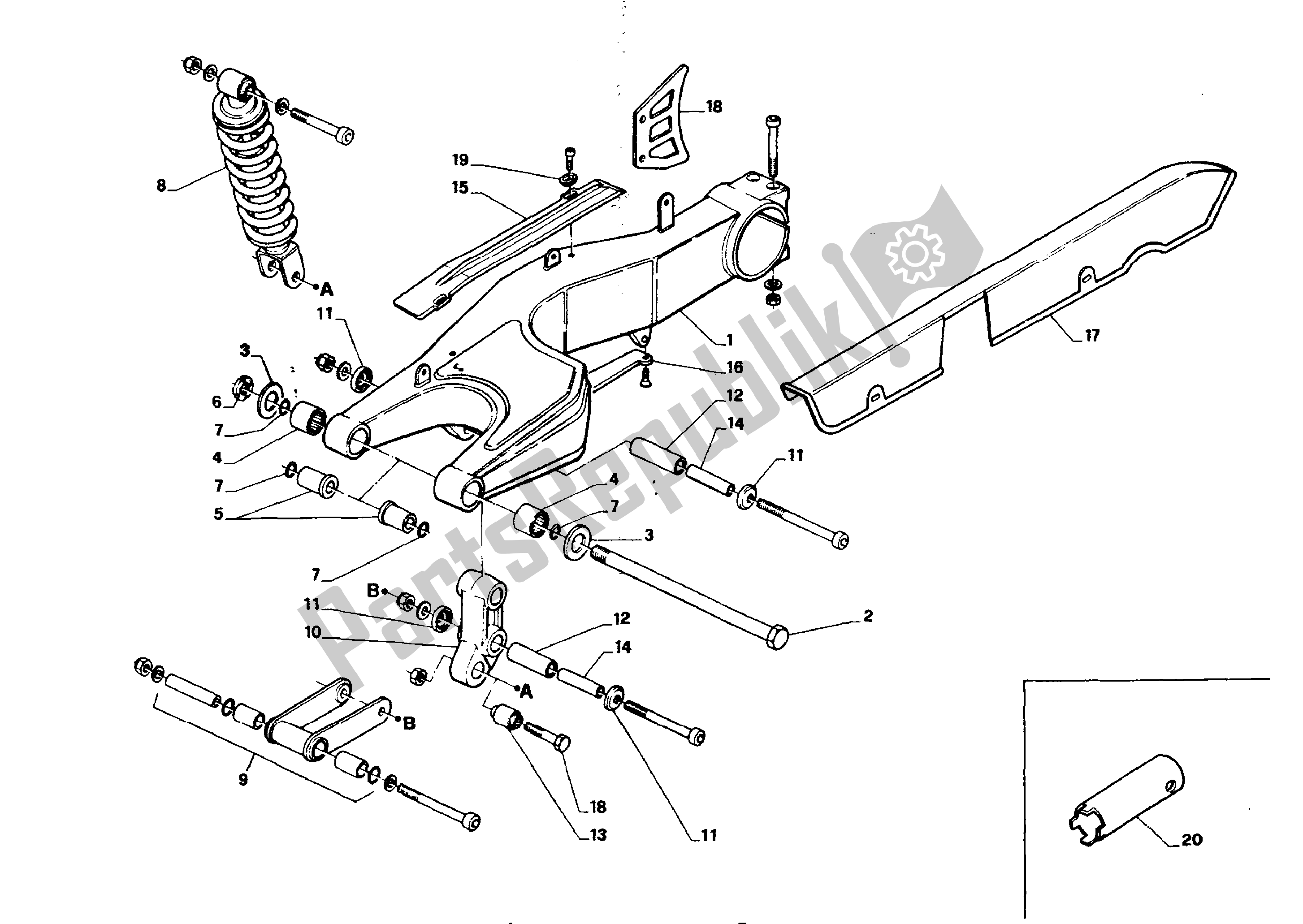 All parts for the Rear Fork And Suspension of the Aprilia AF1 125 1988