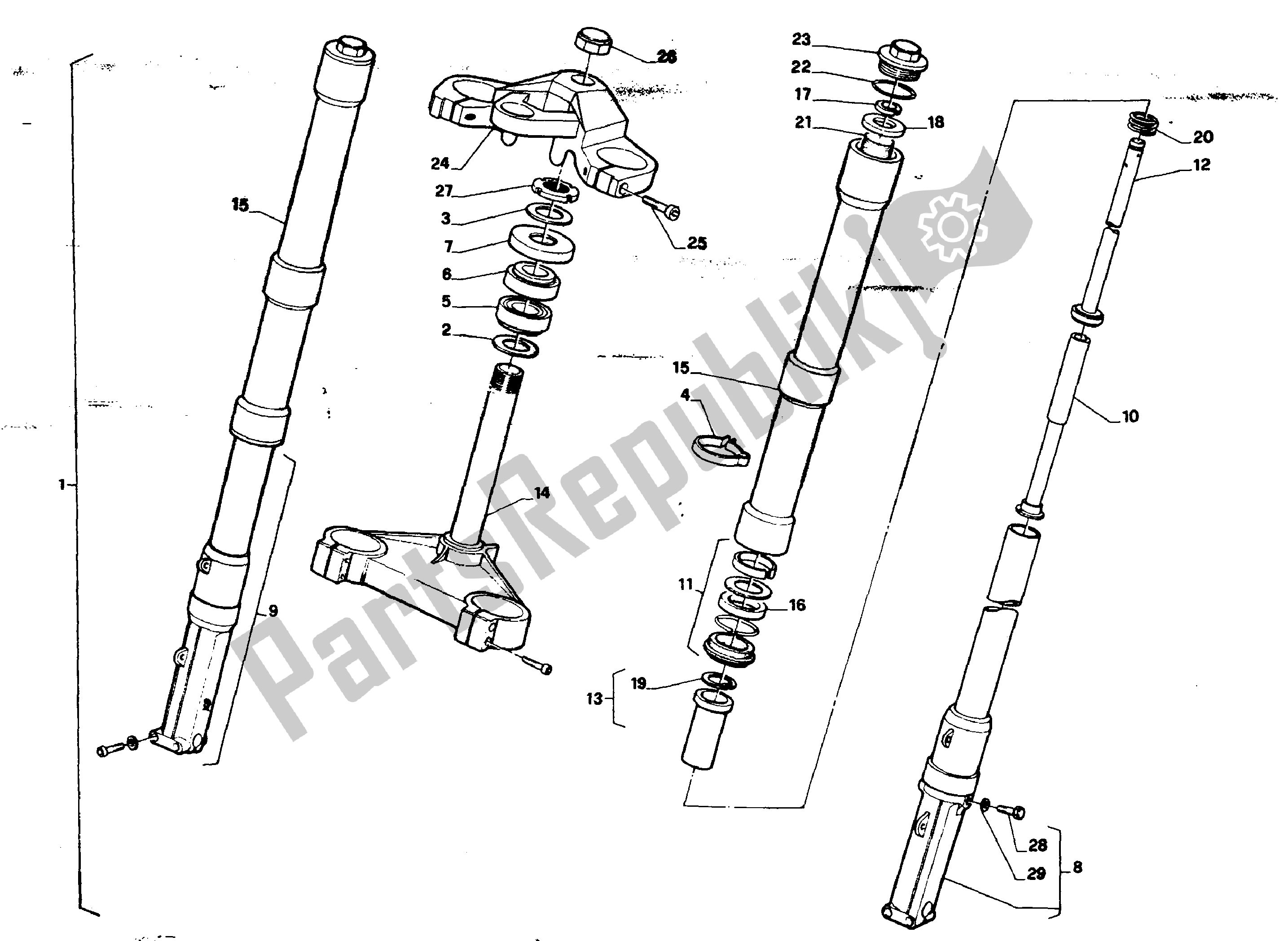 All parts for the Front Fork of the Aprilia AF1 125 1988