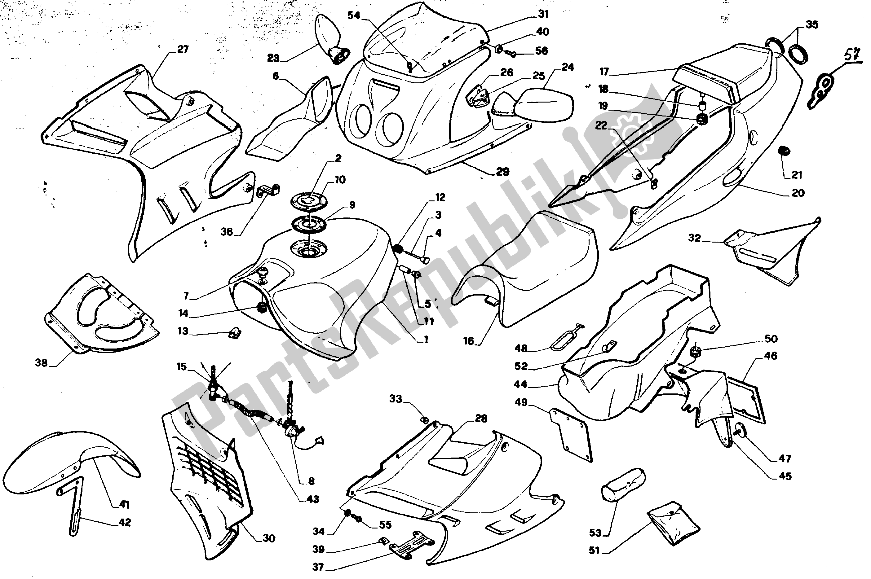 All parts for the Body of the Aprilia AF1 125 1989