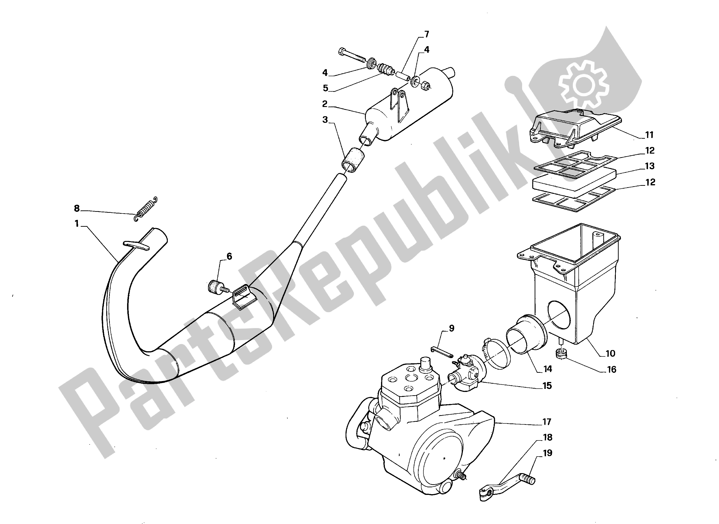 Toutes les pièces pour le Ensemble D'échappement du Aprilia AF1 50 1989