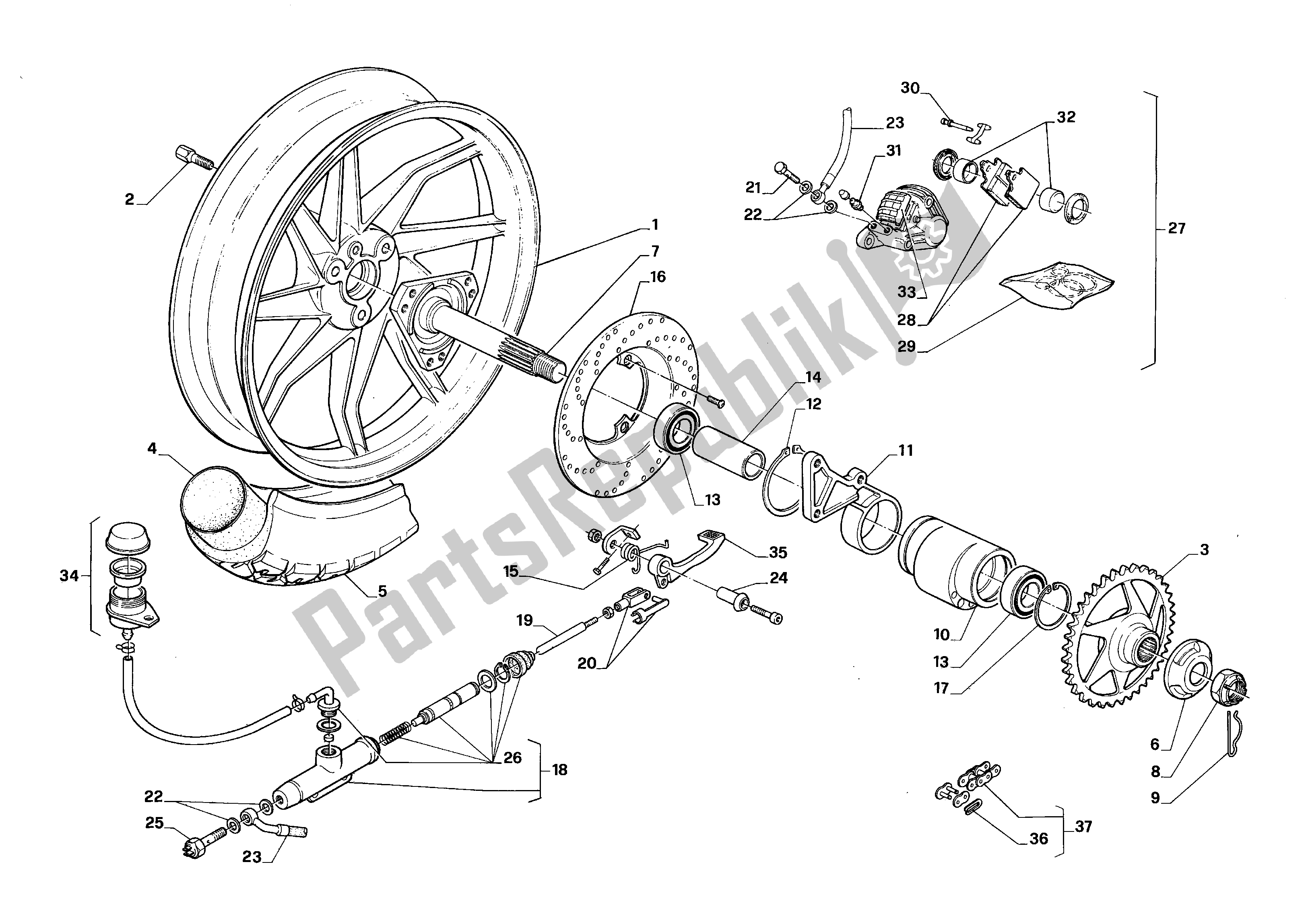 Alle Teile für das Hinterrad des Aprilia AF1 50 1989