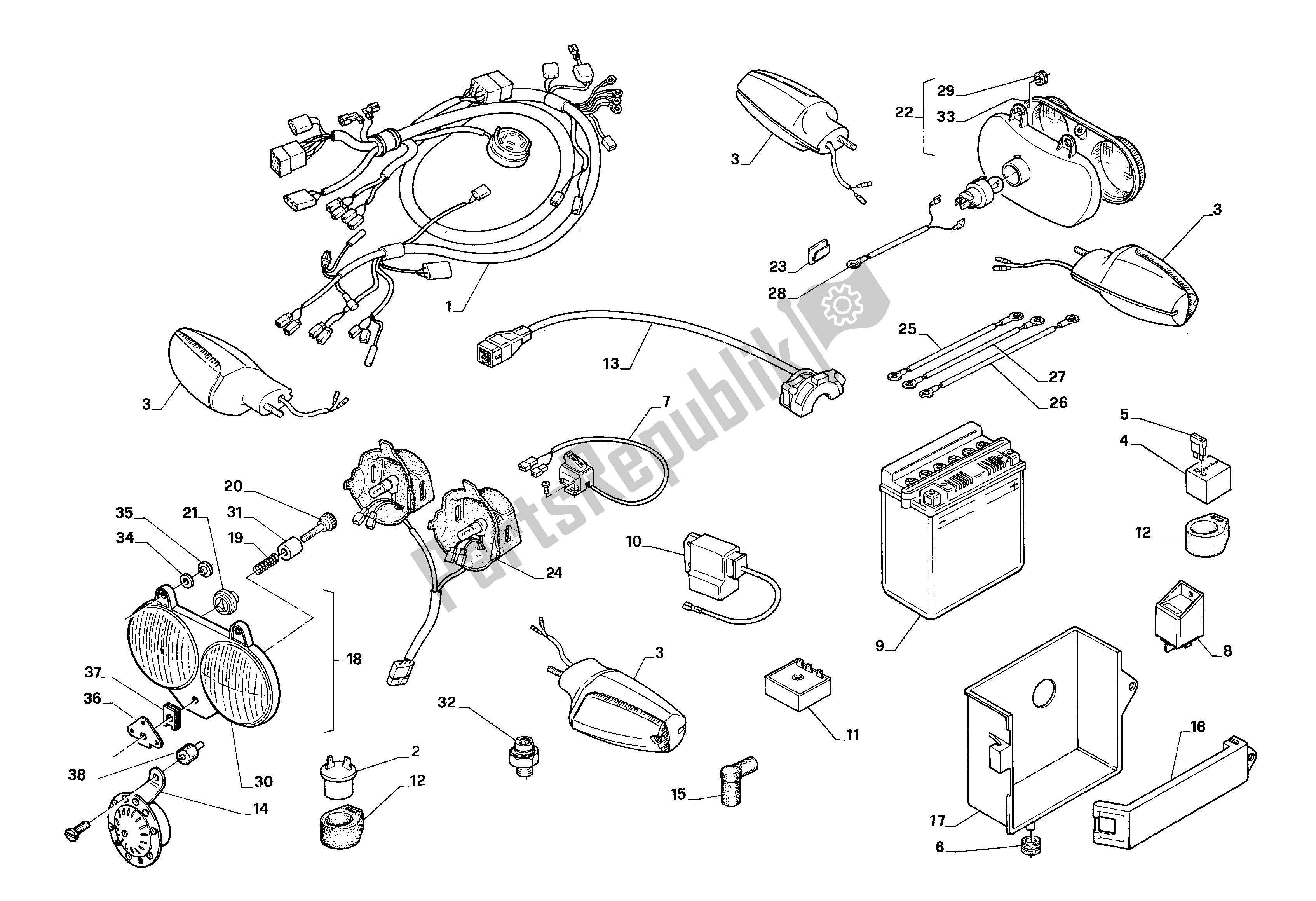 Alle onderdelen voor de Elektrisch Systeem van de Aprilia AF1 50 1989