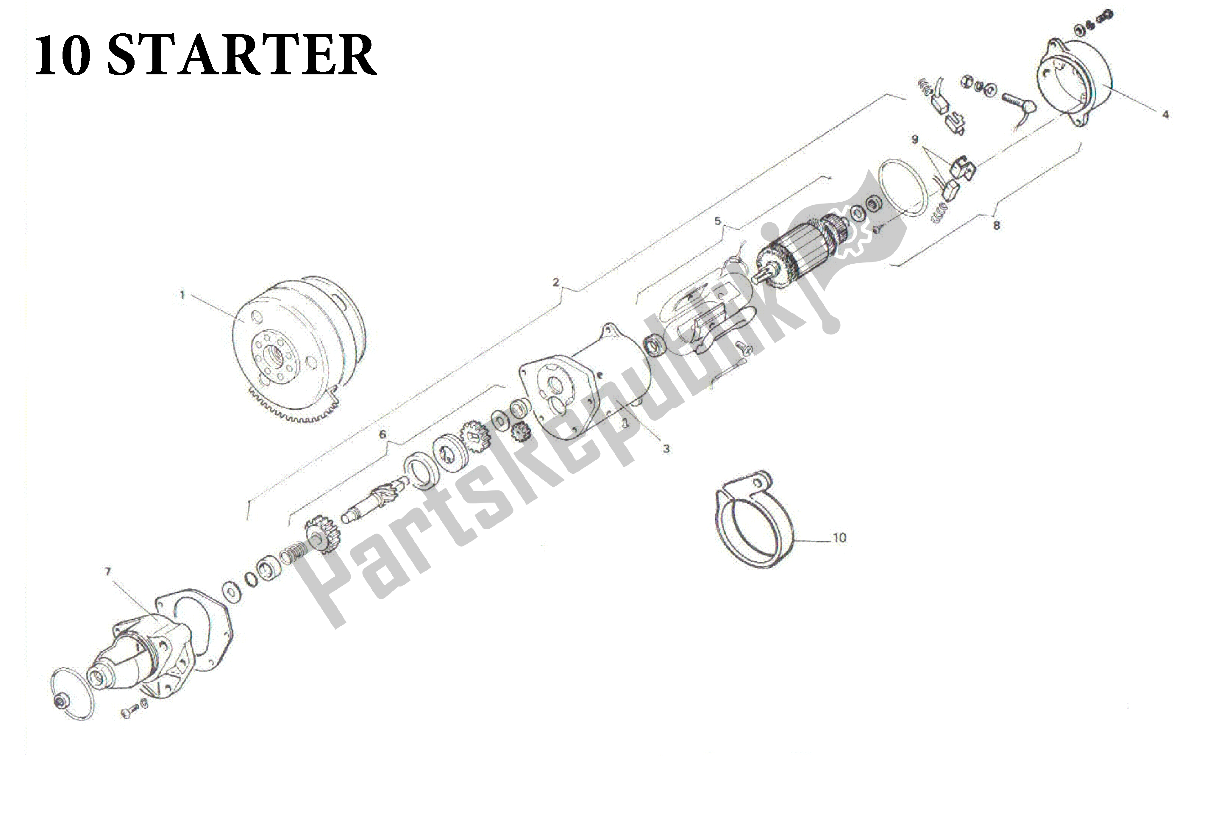 All parts for the 10 Starter of the Aprilia AF1 50 1989