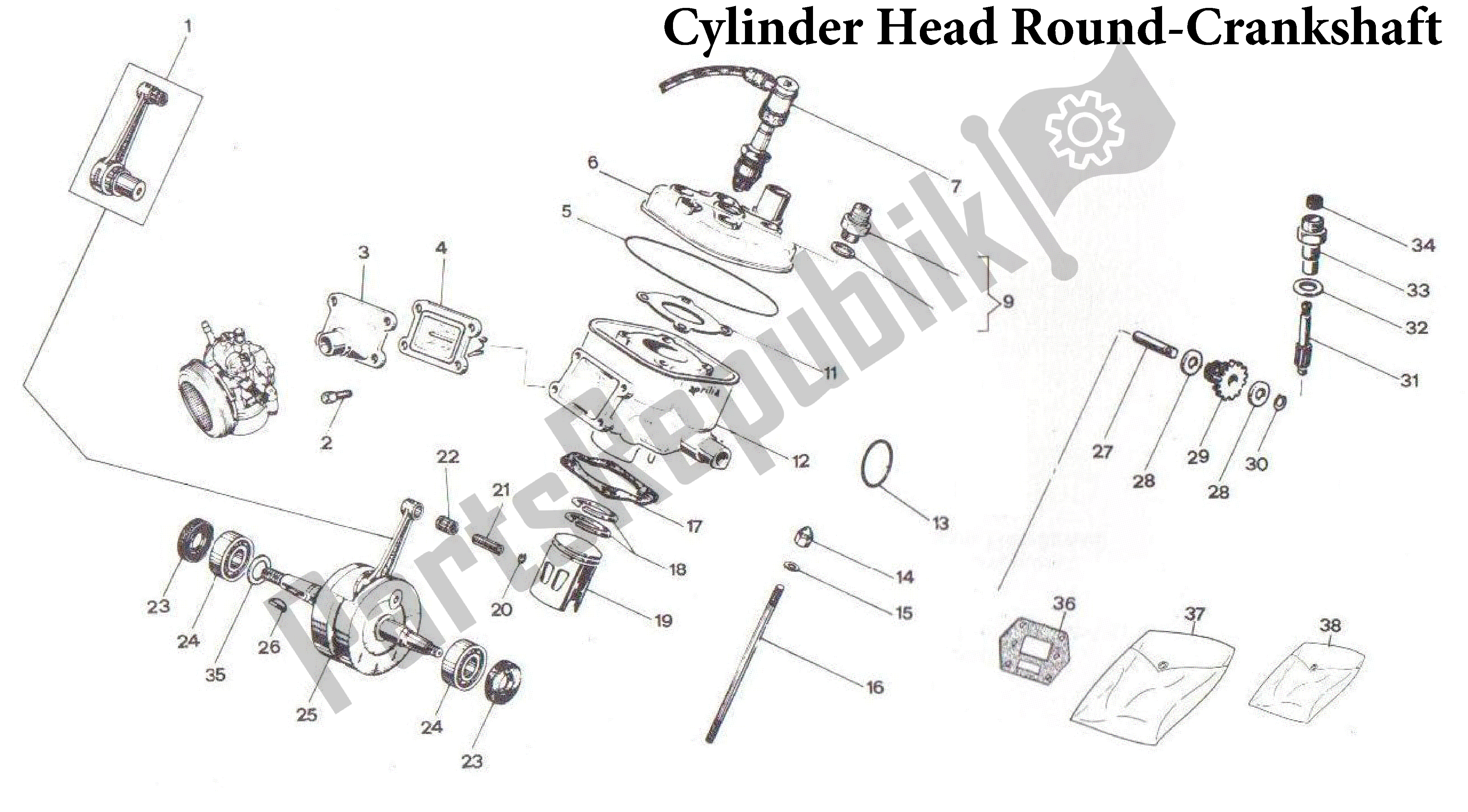 All parts for the Cylinder Head Round-crankshaft of the Aprilia AF1 50 1989