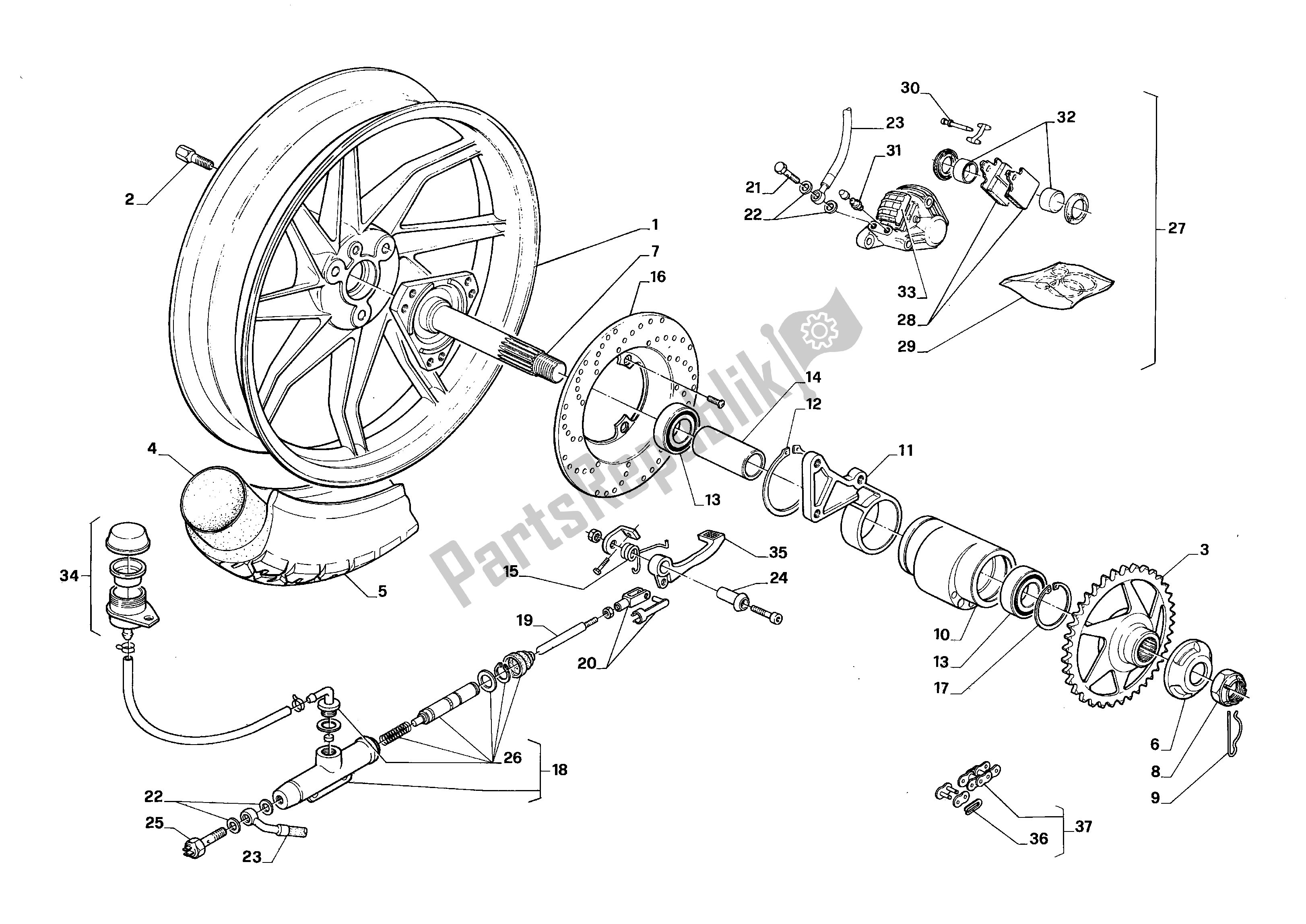 Alle Teile für das Hinterrad des Aprilia AF1 50 1989