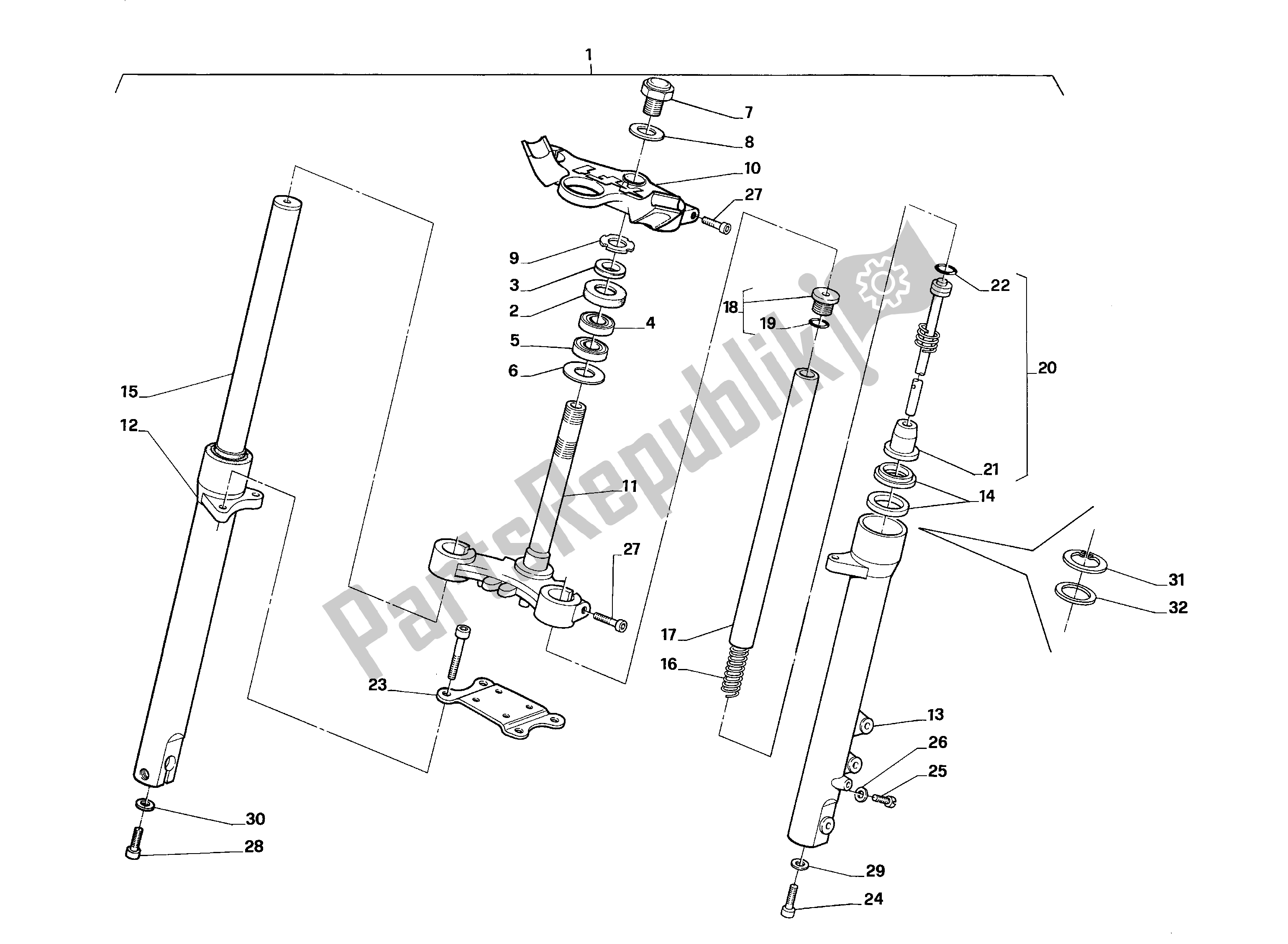 All parts for the Front Fork of the Aprilia AF1 50 1989