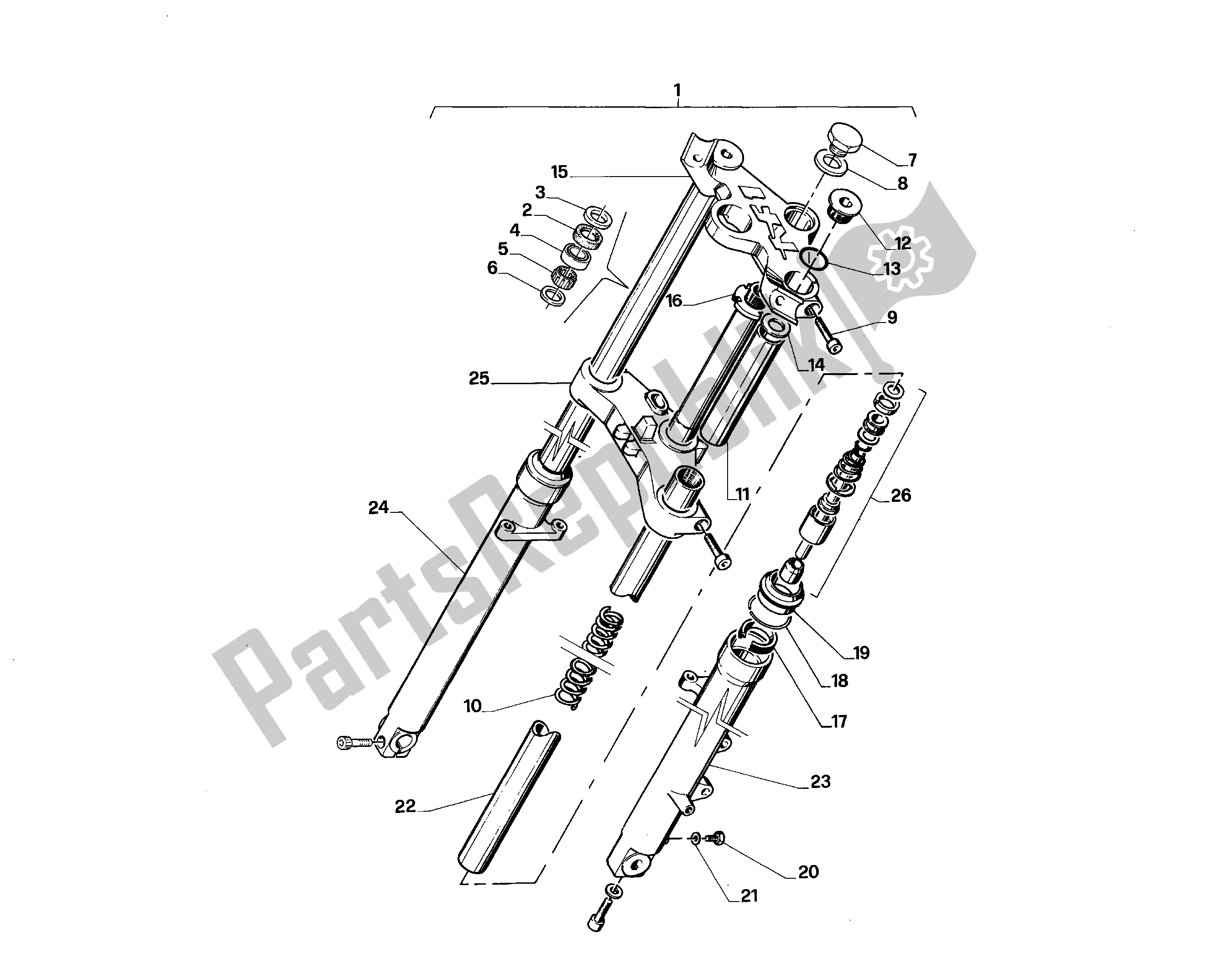 All parts for the Front Fork of the Aprilia AF1 50 1989