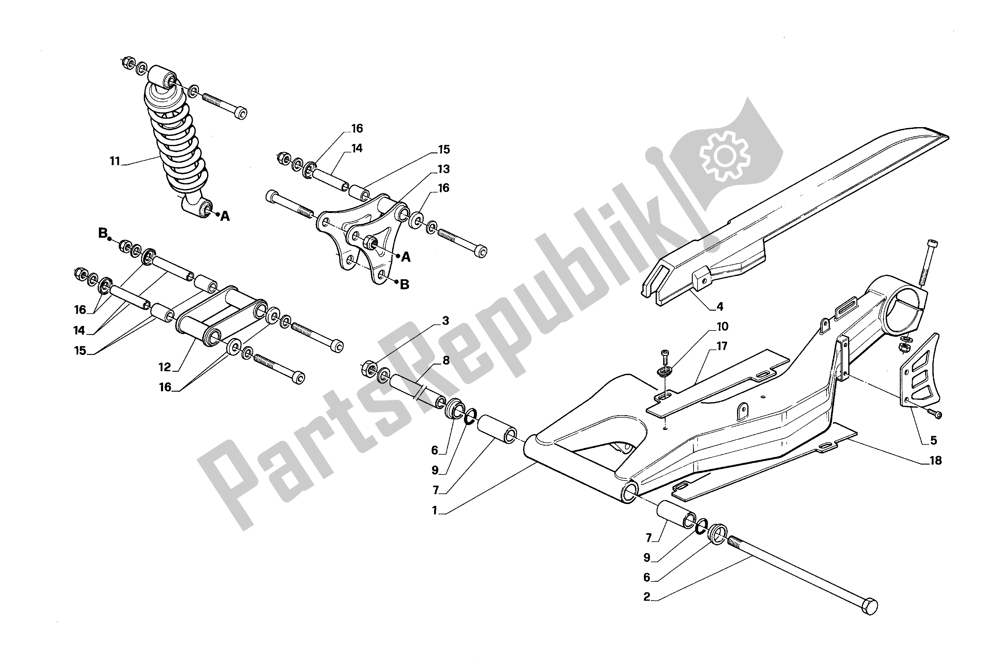 All parts for the Rear Fork And Suspension of the Aprilia AF1 50 1989