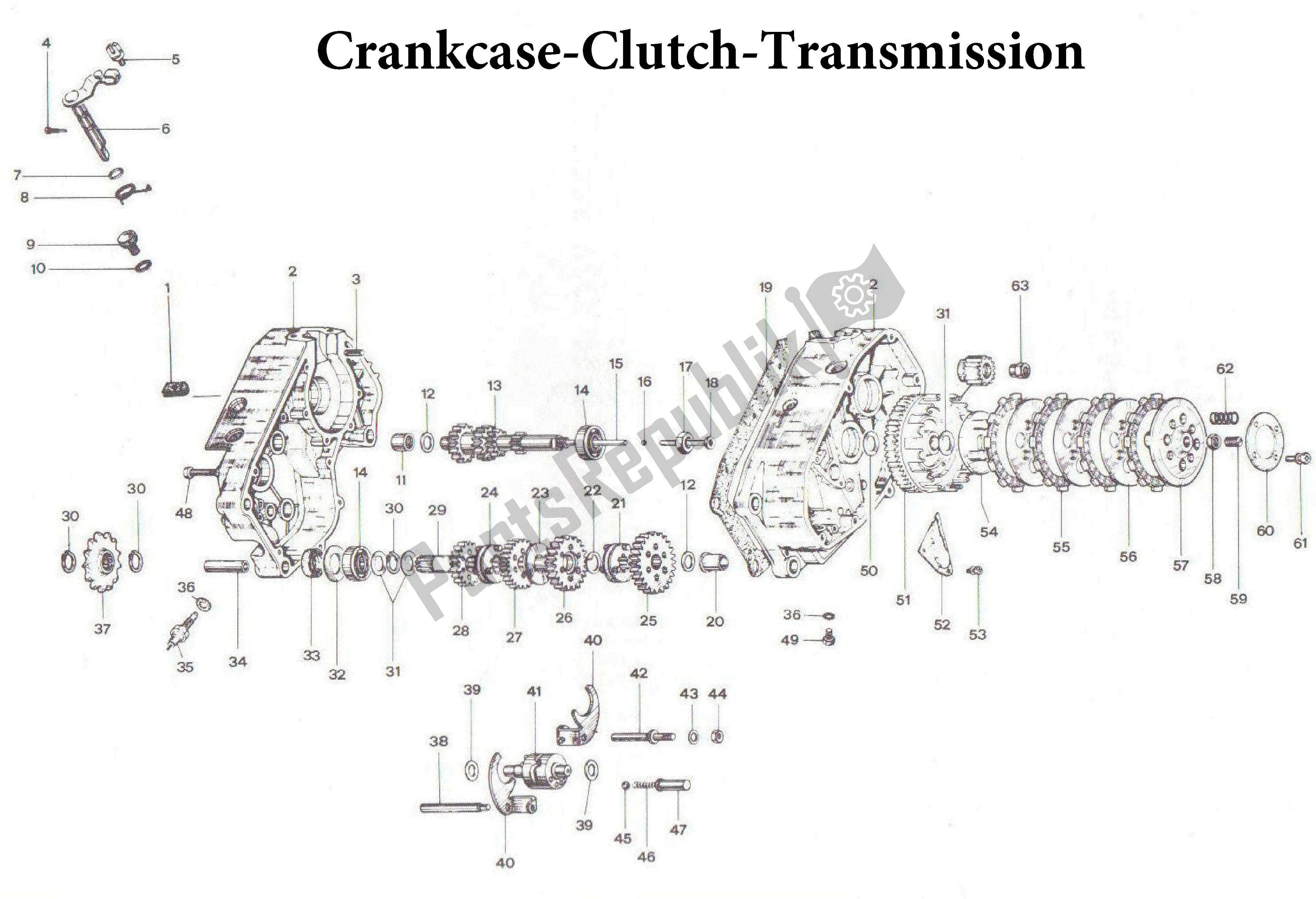 All parts for the Crankcase-clutch-transmission of the Aprilia AF1 50 1989