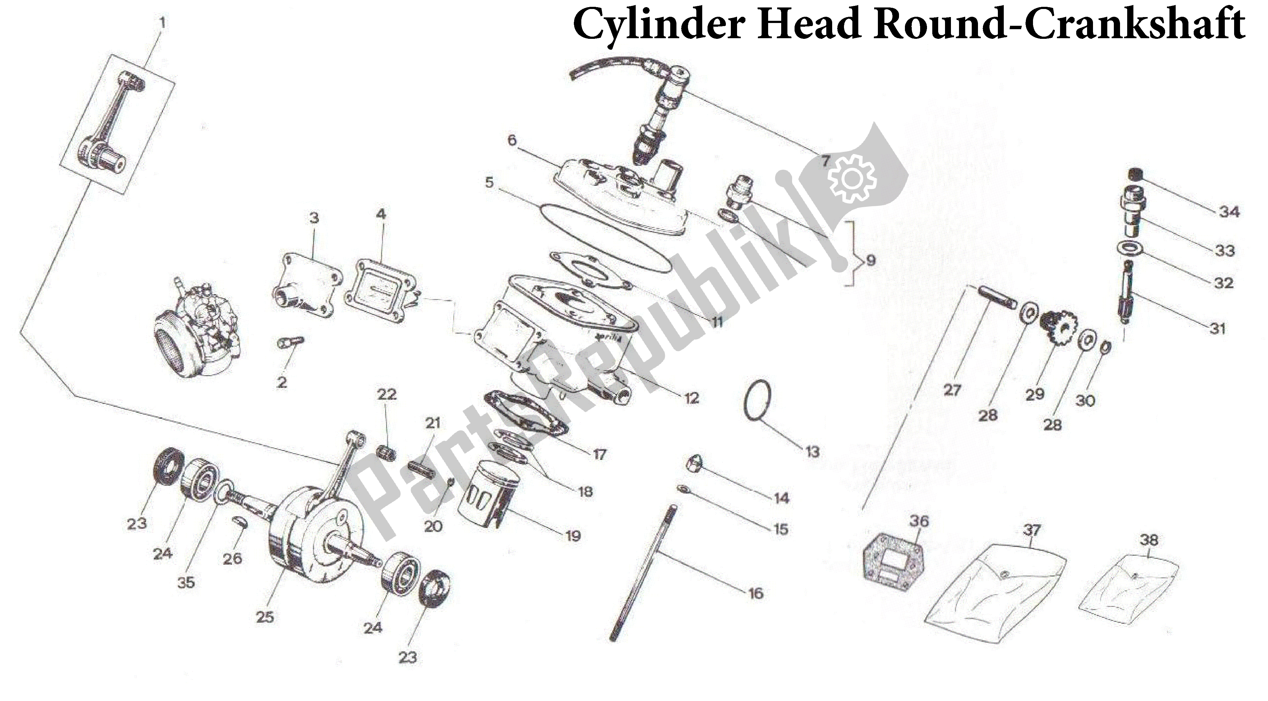 All parts for the Cylinder Head Round-crankshaft of the Aprilia AF1 50 1989