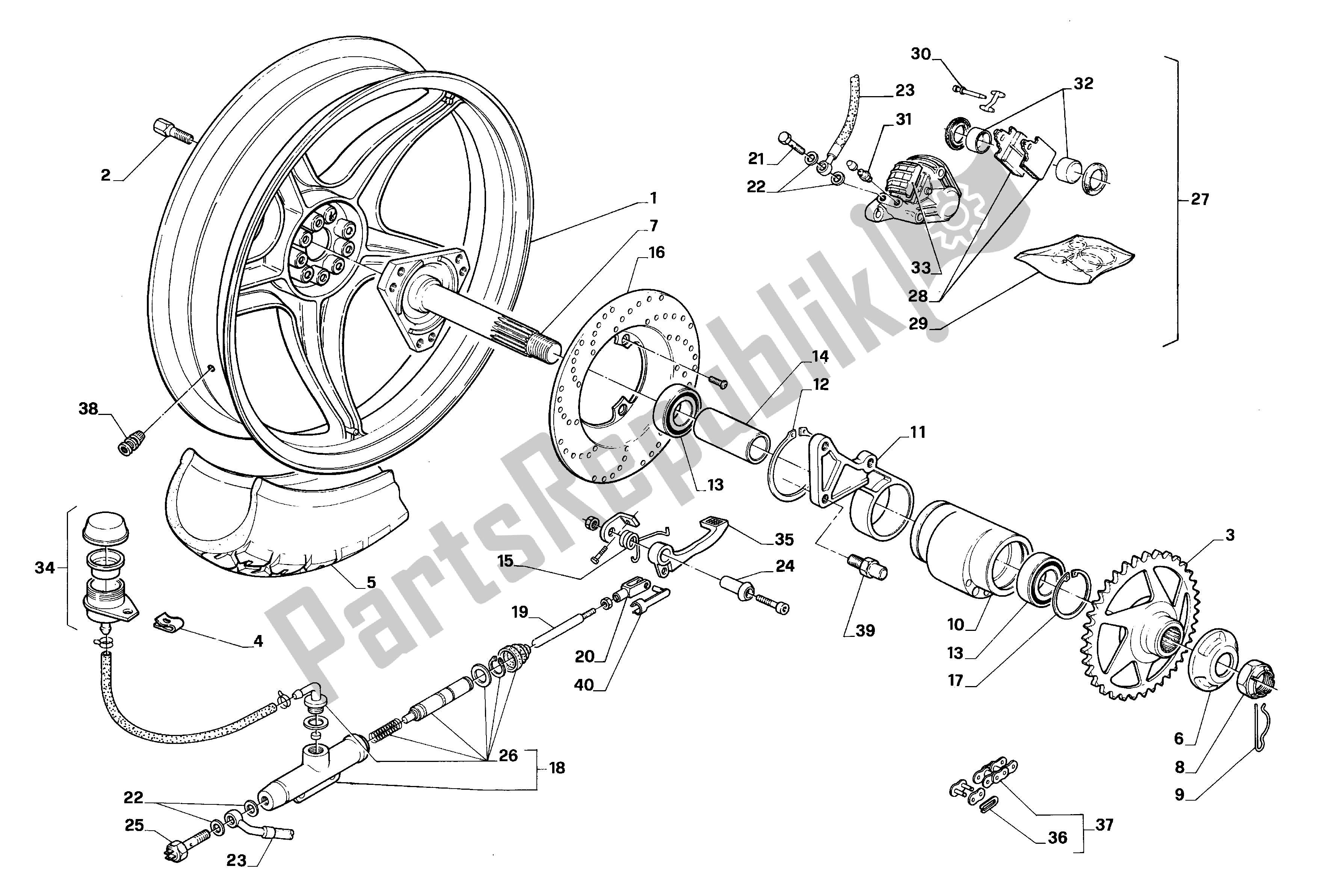 Alle Teile für das Hinterrad des Aprilia AF1 50 1990