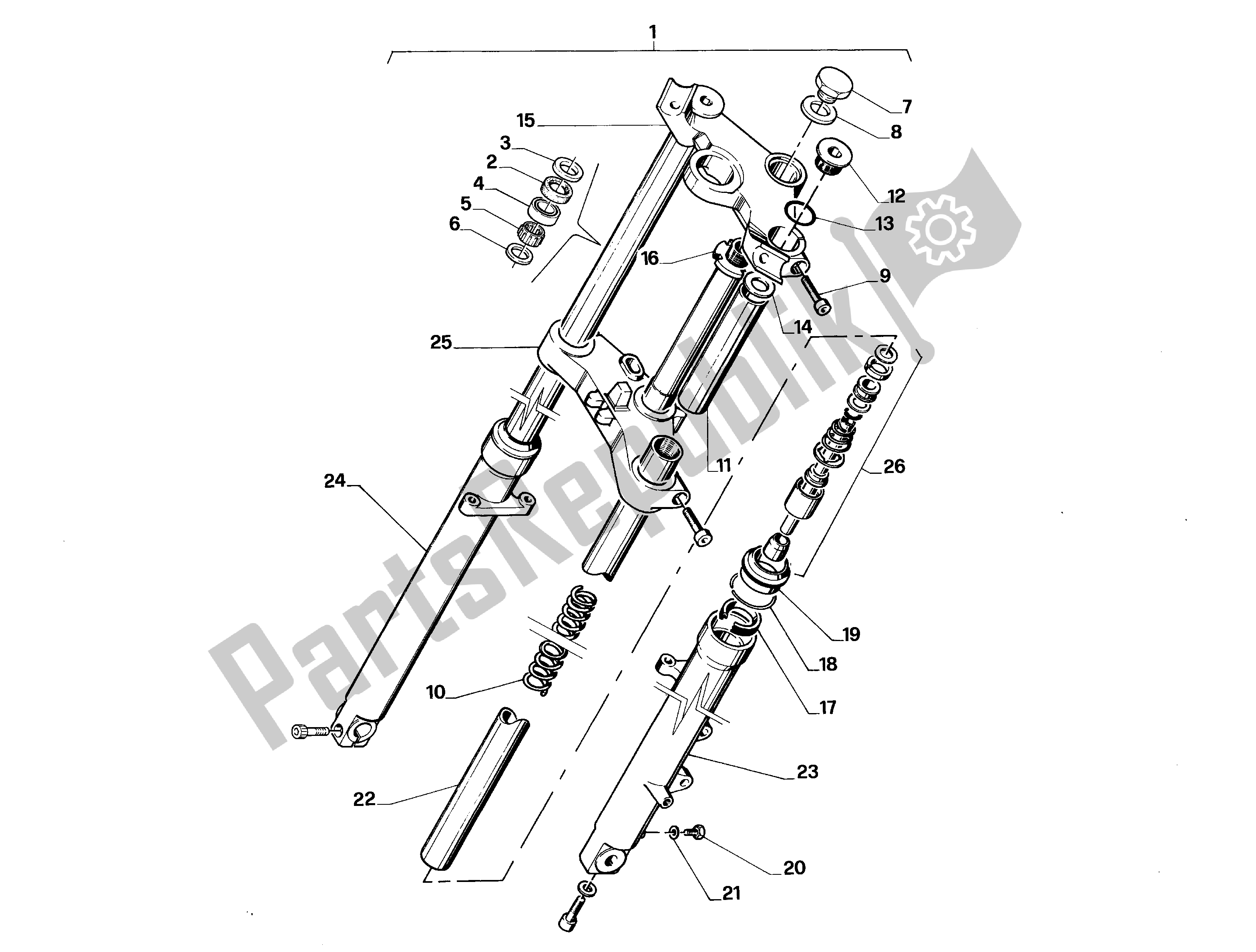 All parts for the Front Fork of the Aprilia AF1 50 1990