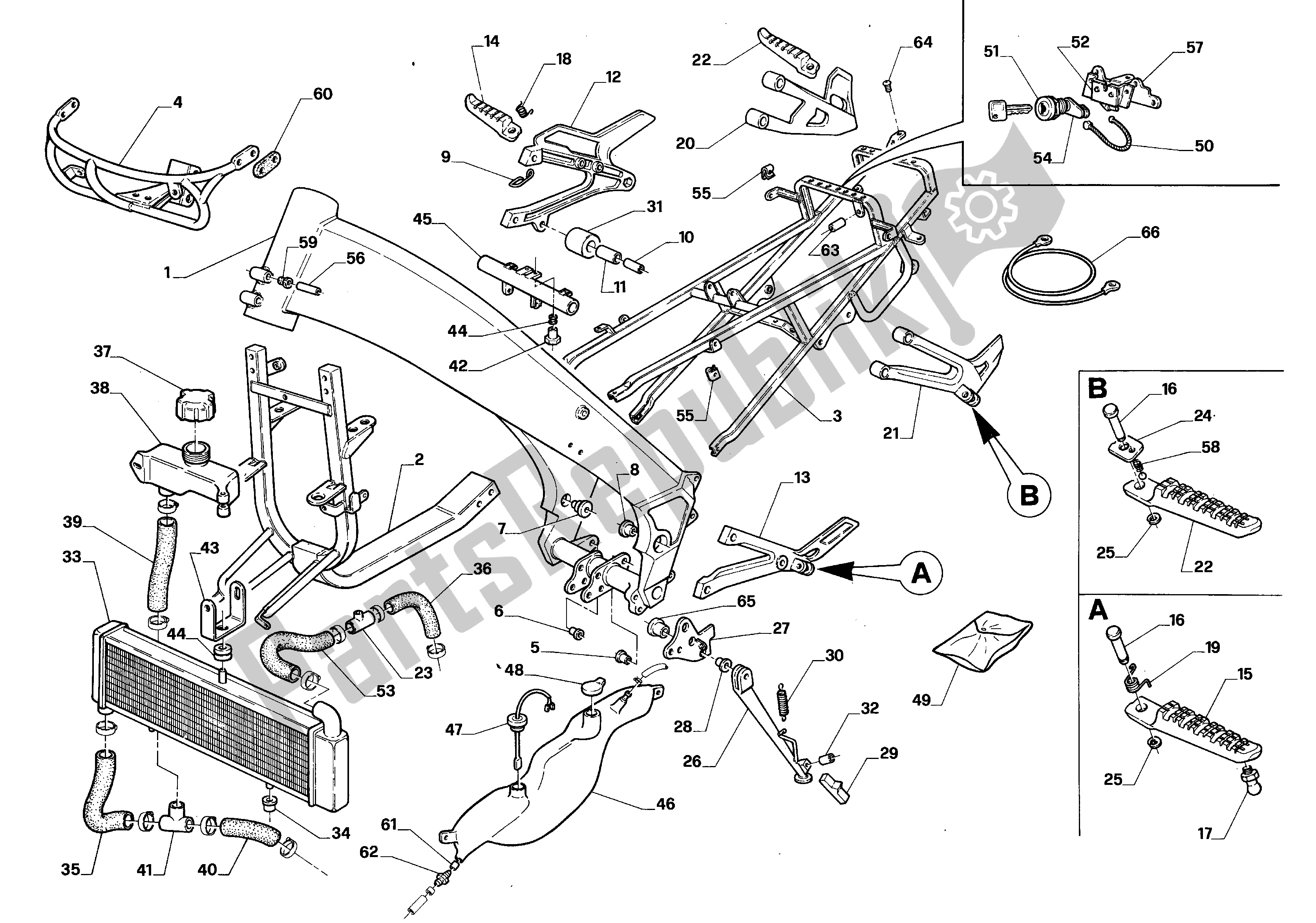 All parts for the Frame of the Aprilia AF1 125 1990