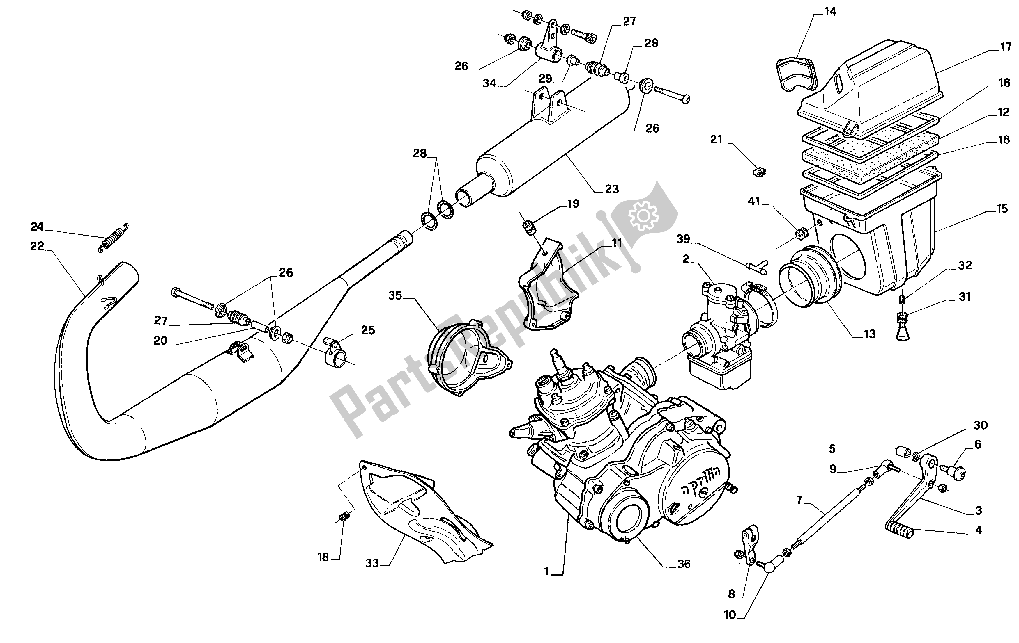 All parts for the Exhaust Assembly of the Aprilia AF1 125 1990 - 1991