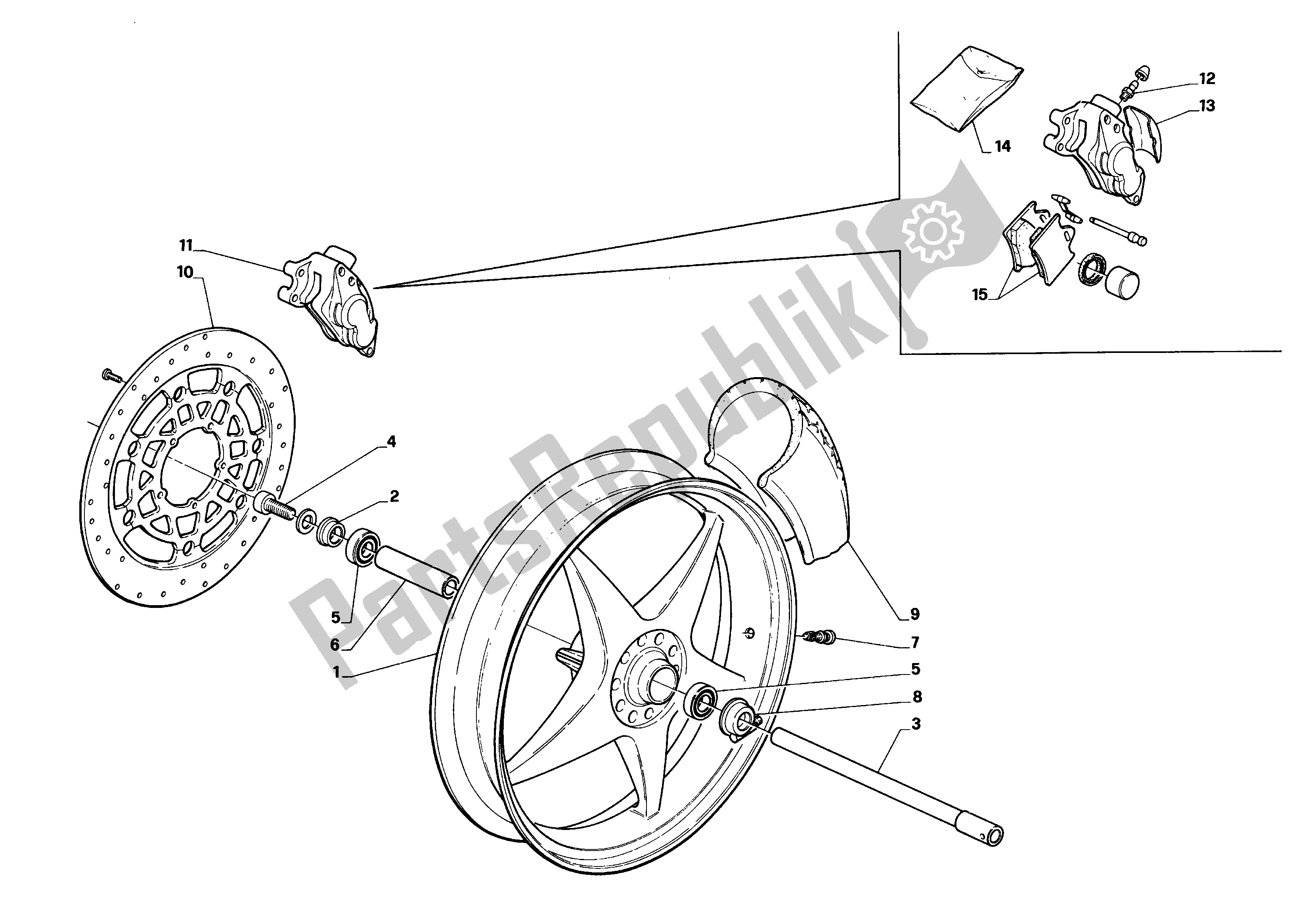 All parts for the Front Wheel of the Aprilia AF1 125 1990 - 1991