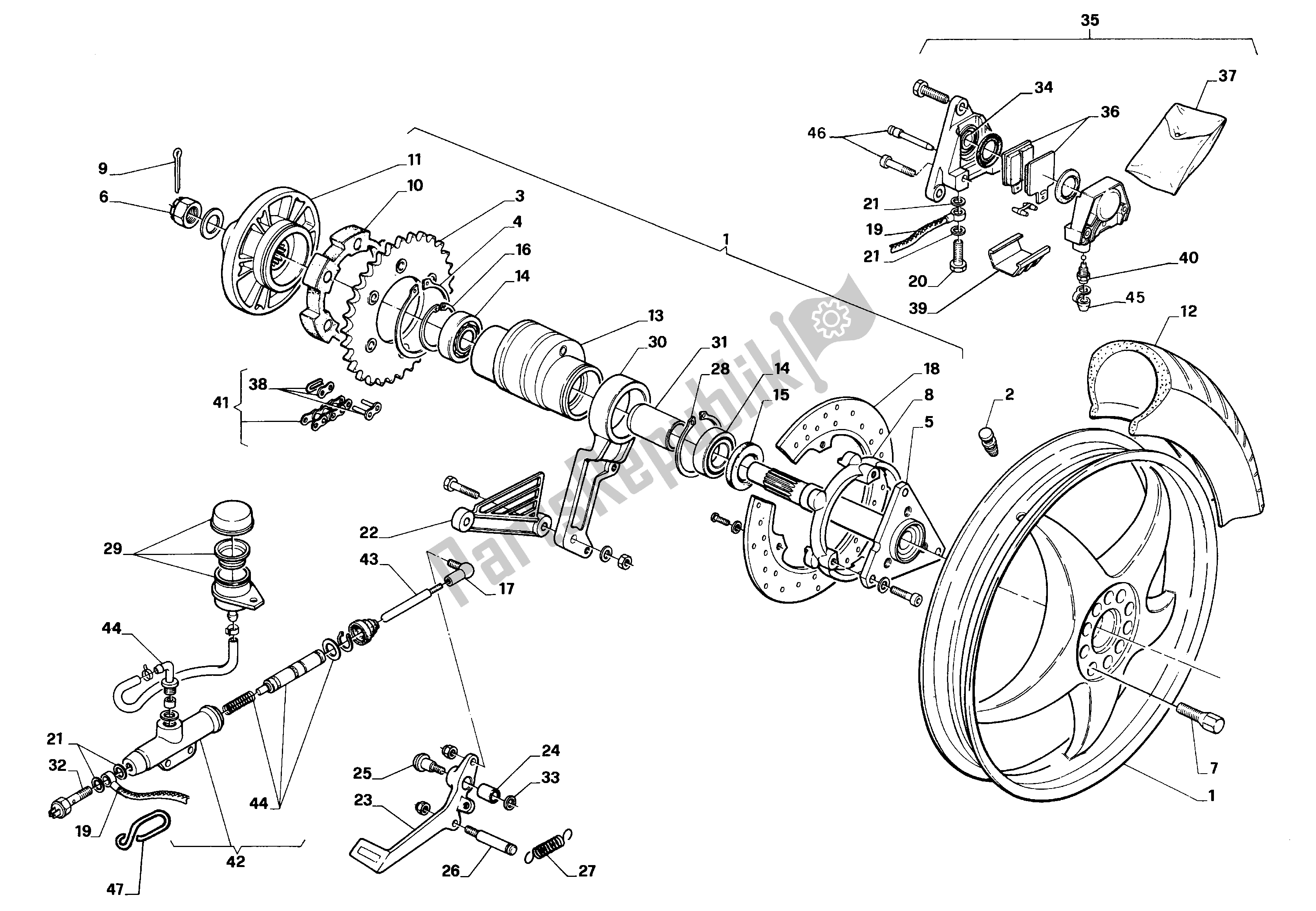 Toutes les pièces pour le Roue Arrière du Aprilia AF1 125 1990 - 1991