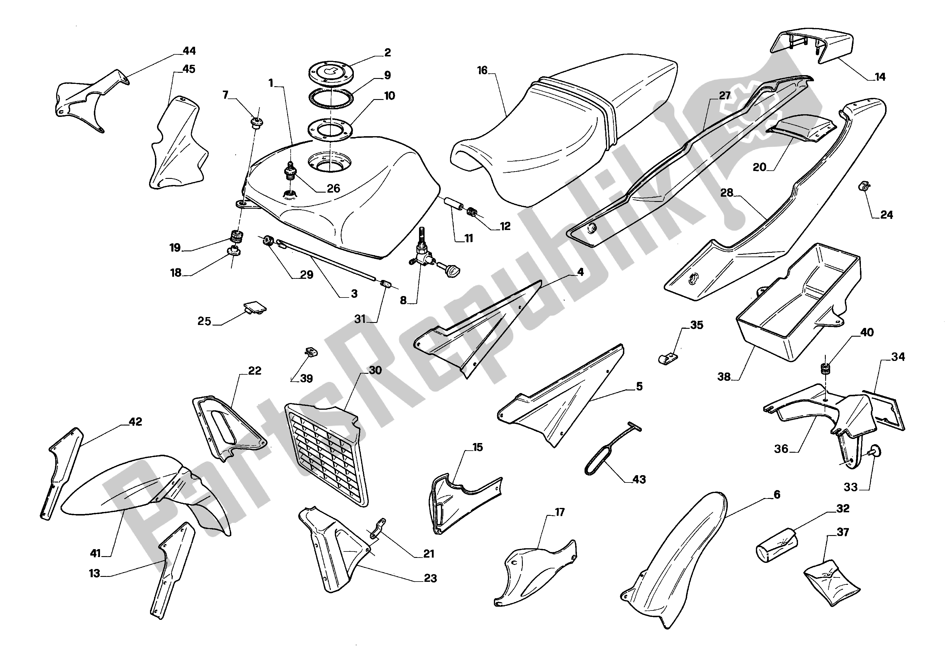 All parts for the Body of the Aprilia AF1 125 1990 - 1991