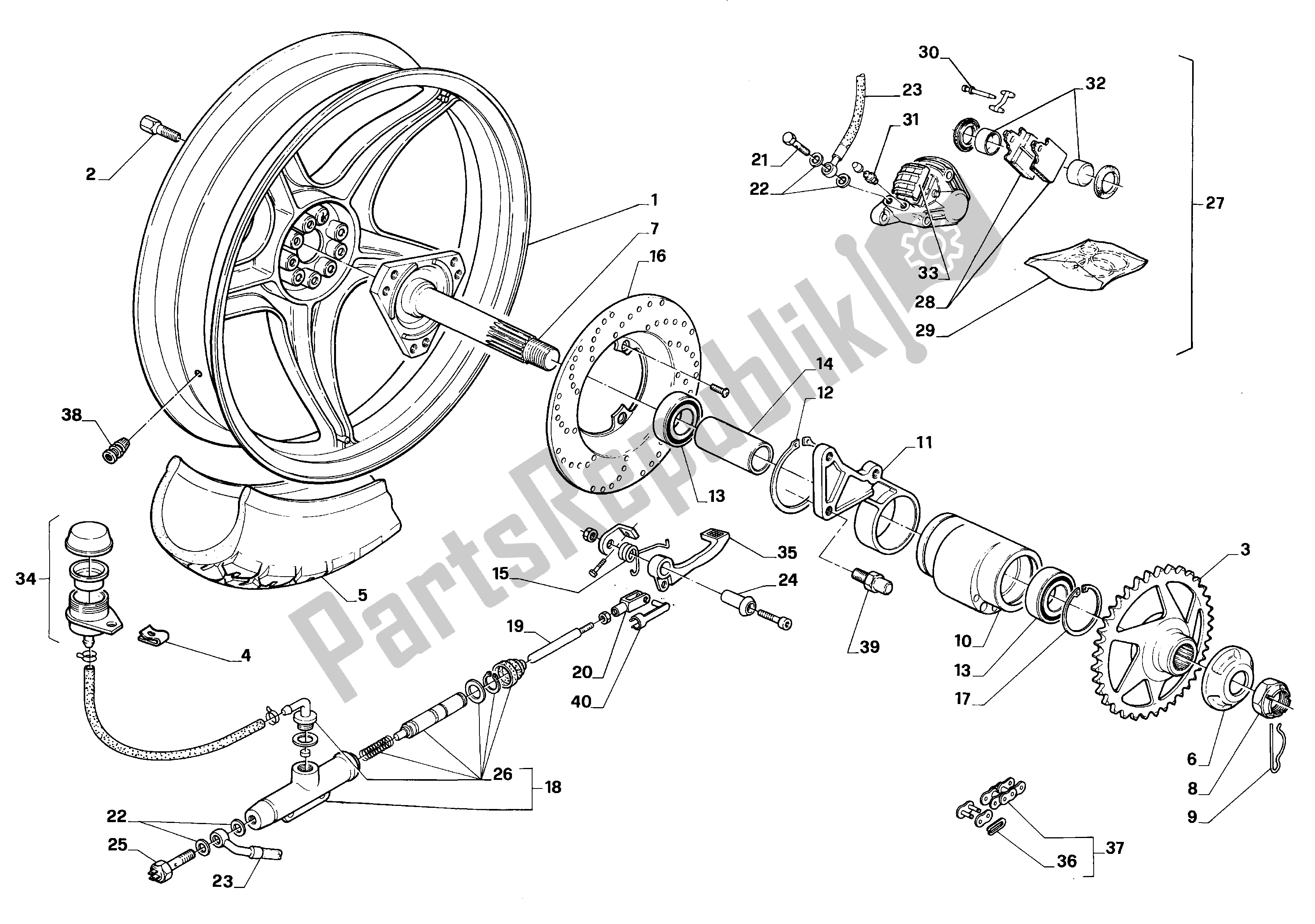 Alle Teile für das Hinterrad des Aprilia AF1 50 1990