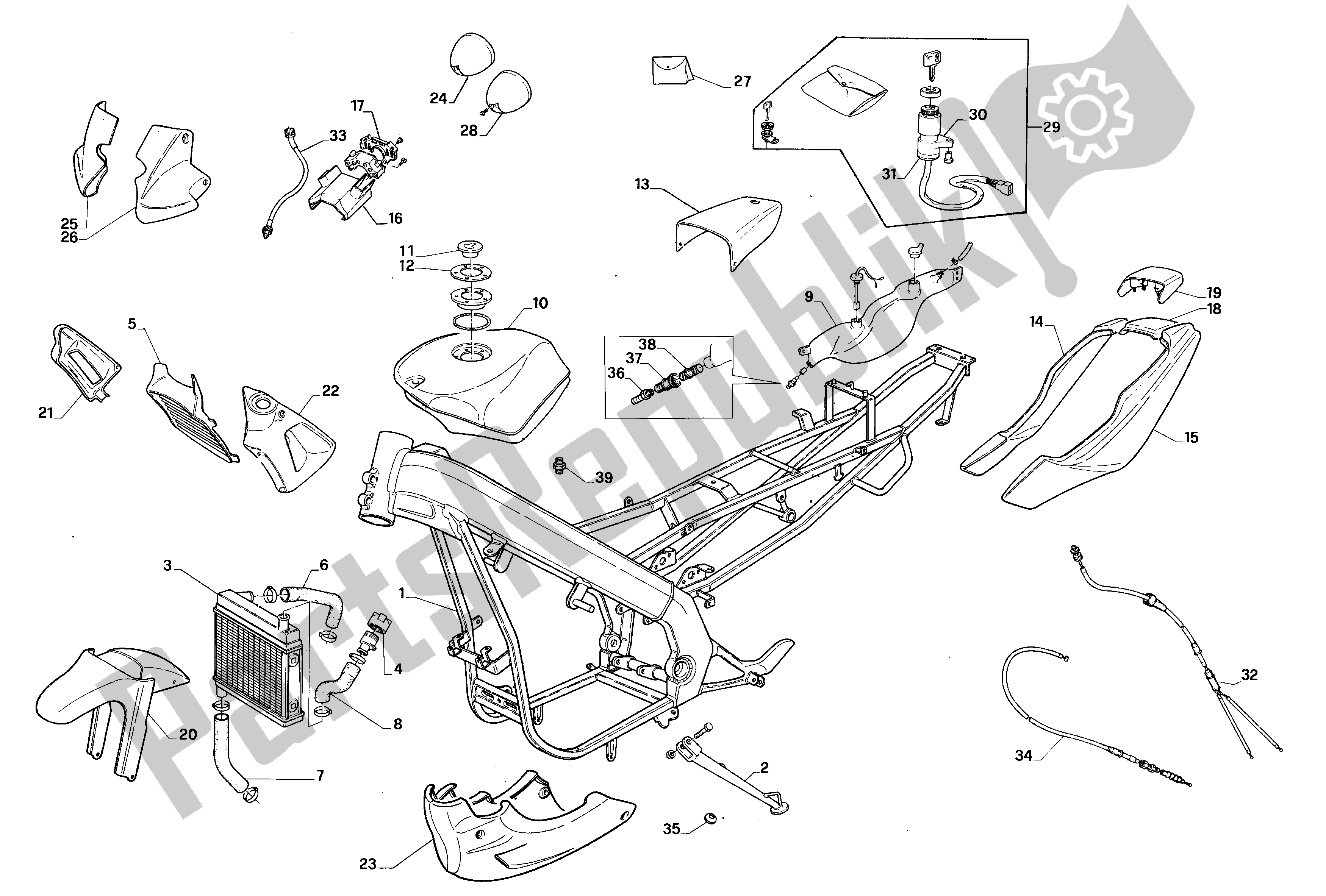 Todas as partes de Adicionado Desenho N. 315-3 do Aprilia AF1 50 1990