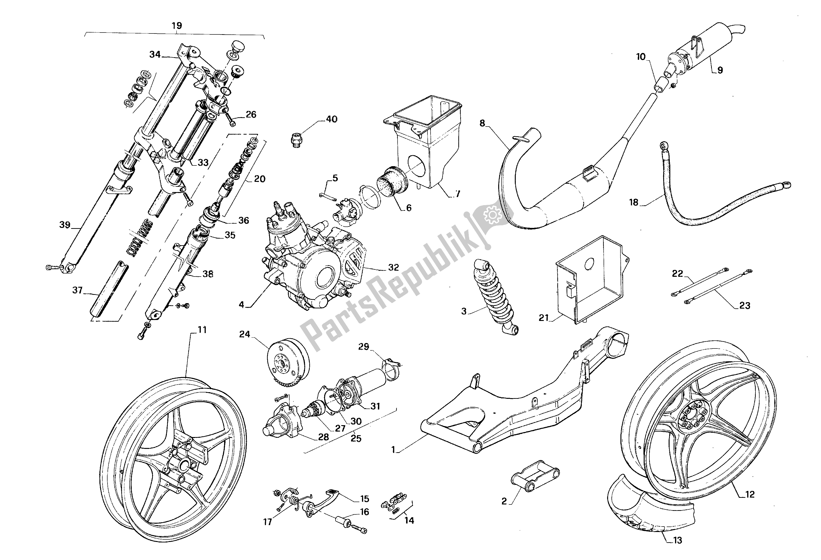 All parts for the Added Drawing N. 315-3 of the Aprilia AF1 50 1990