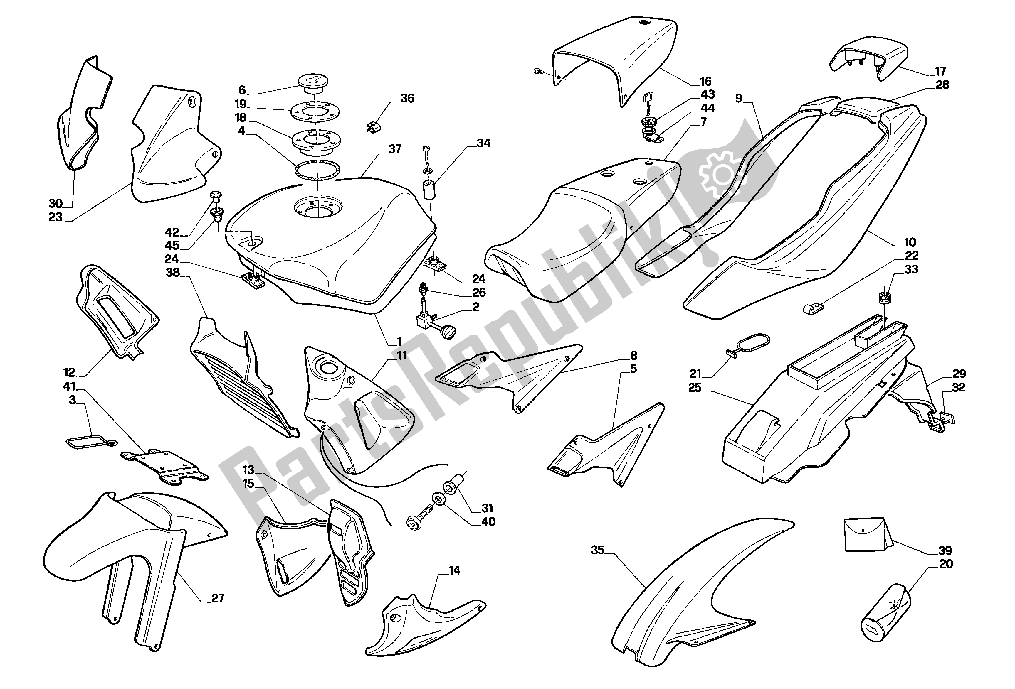 All parts for the Body of the Aprilia AF1 50 1990