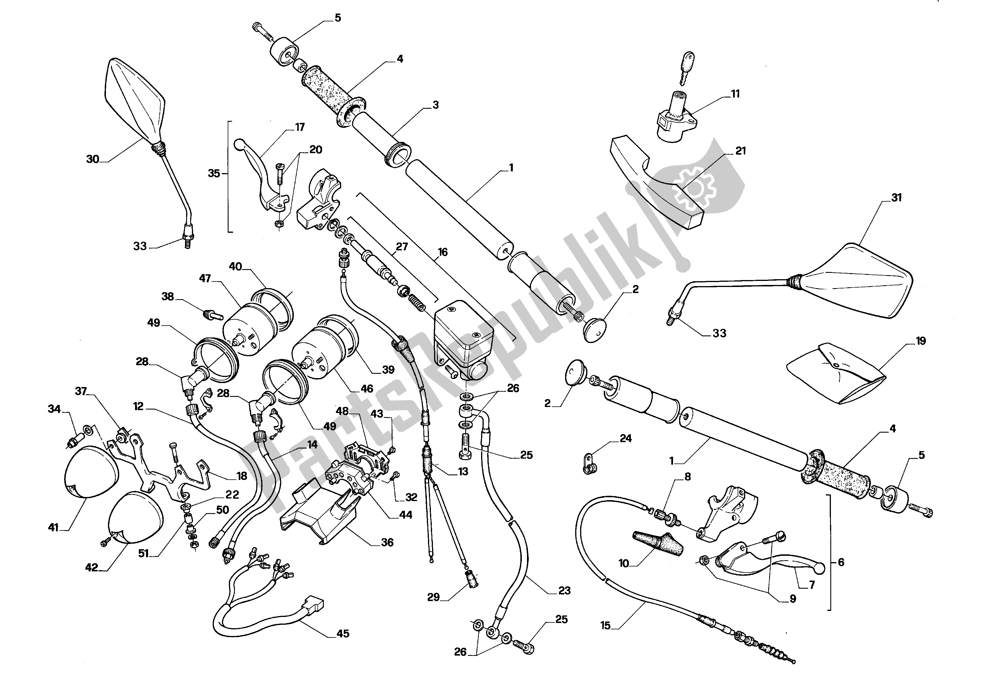 Todas las partes para Manejar Barras Y Comandos de Aprilia AF1 50 1990