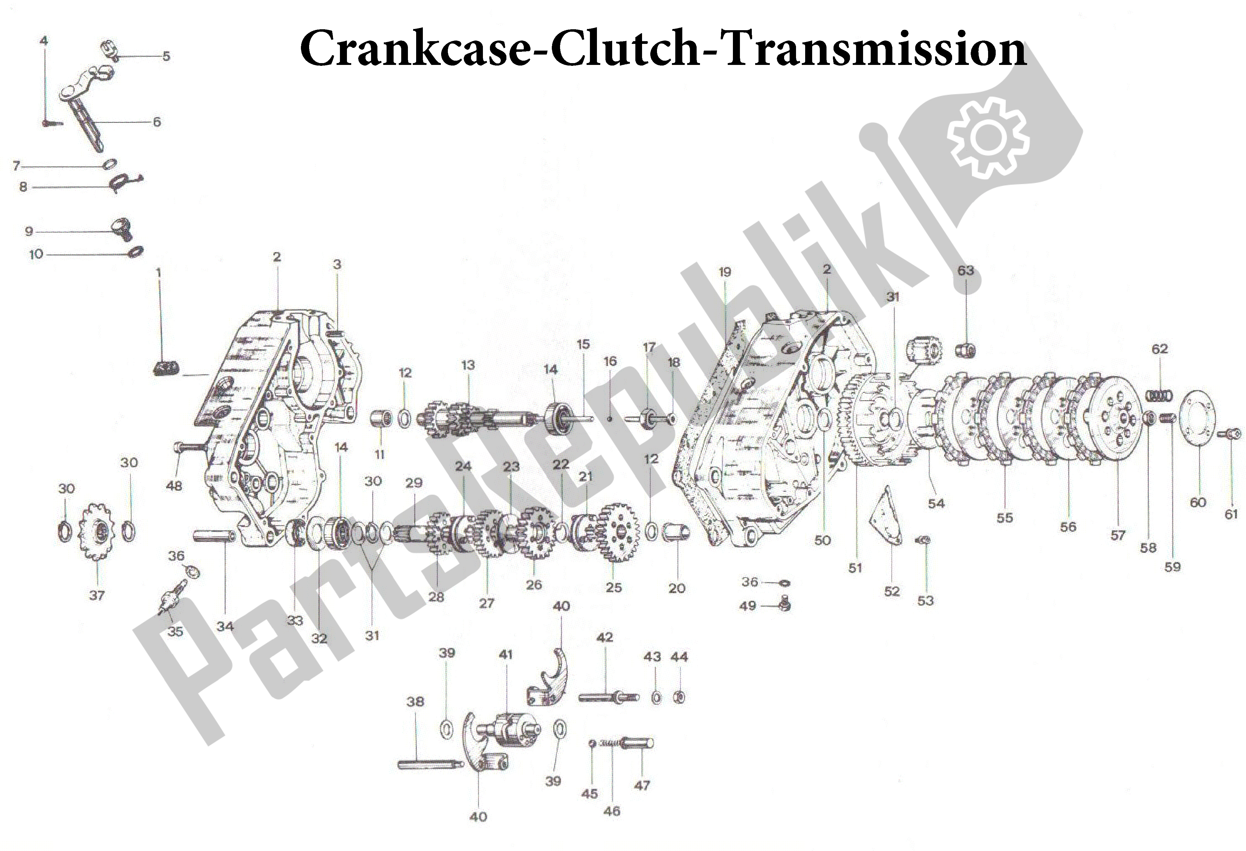 All parts for the Crankcase-clutch-transmission of the Aprilia AF1 50 1990