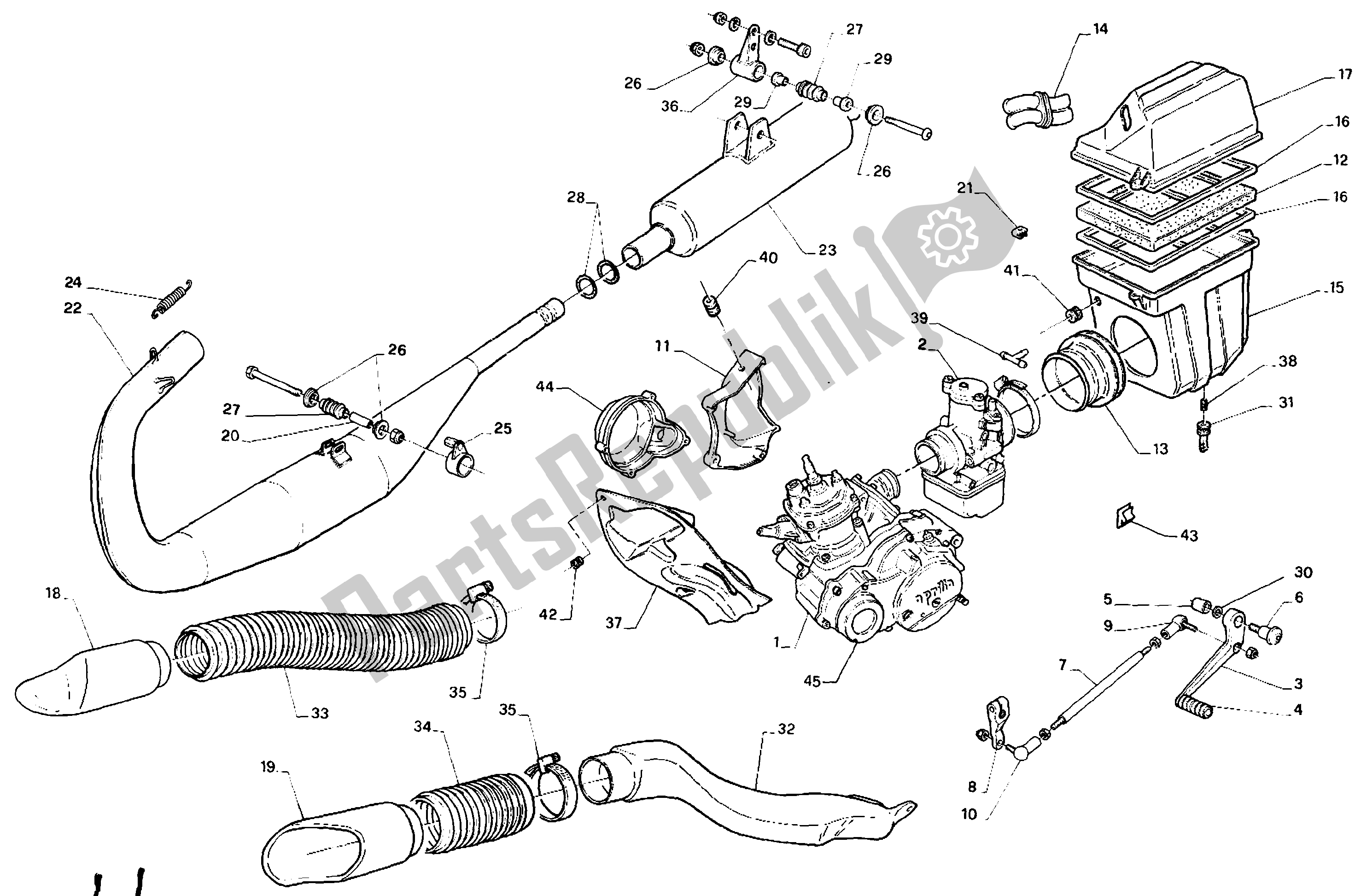 All parts for the Exhaust Assembly of the Aprilia AF1 125 1990 - 1992