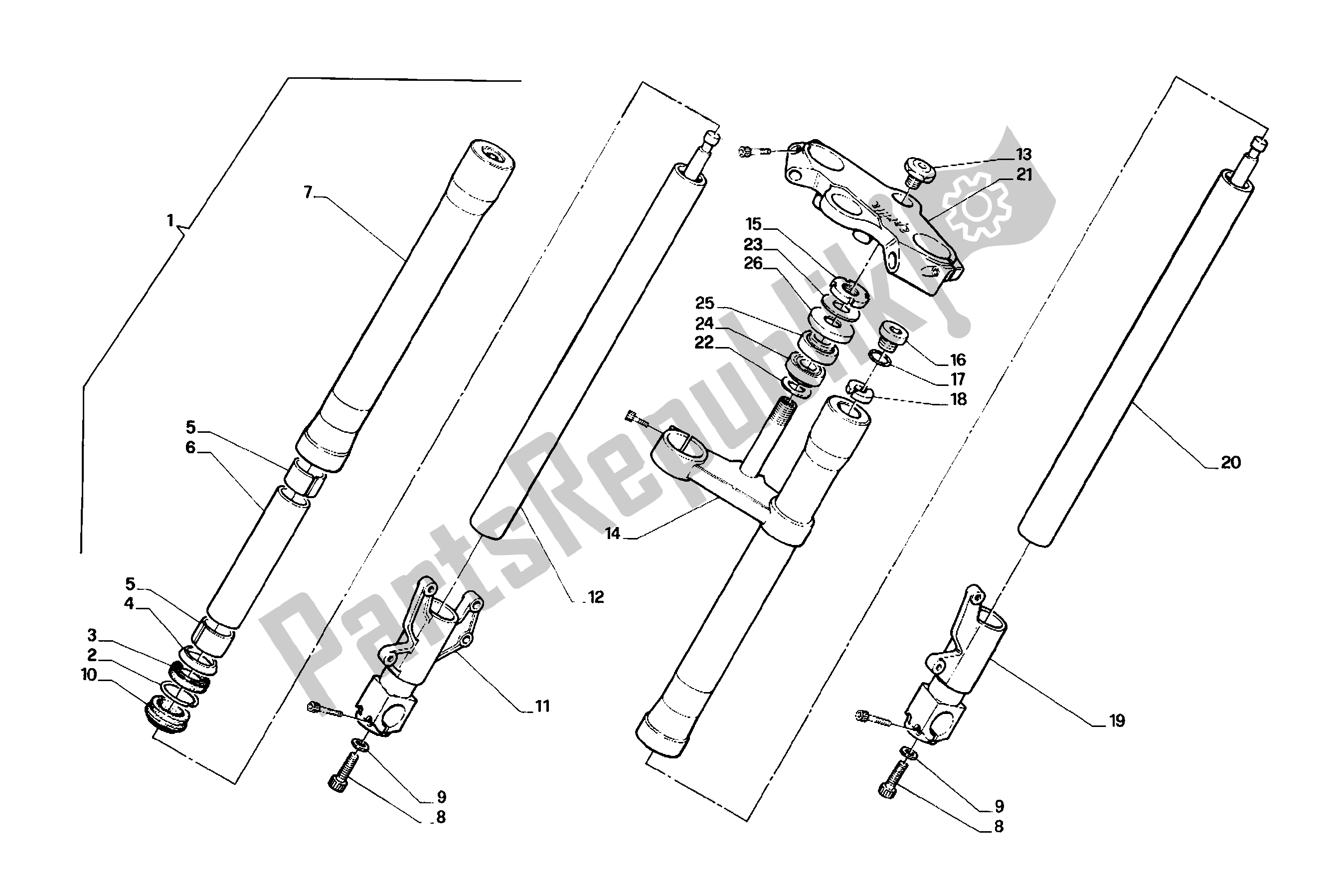 All parts for the Front Fork of the Aprilia AF1 125 1990 - 1992