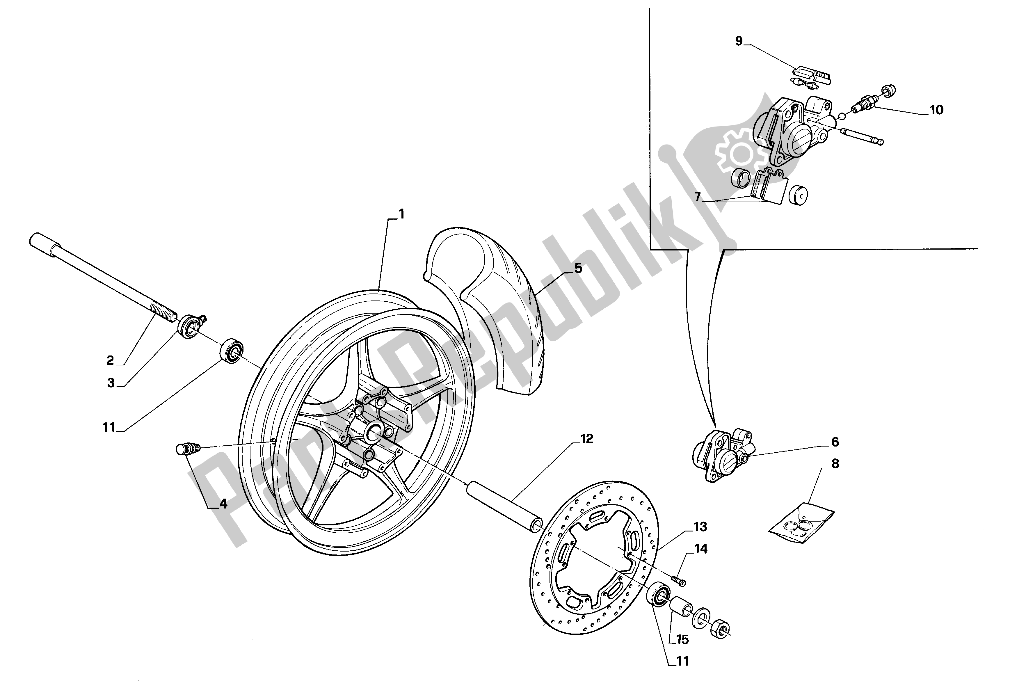 All parts for the Front Wheel of the Aprilia AF1 50 1991