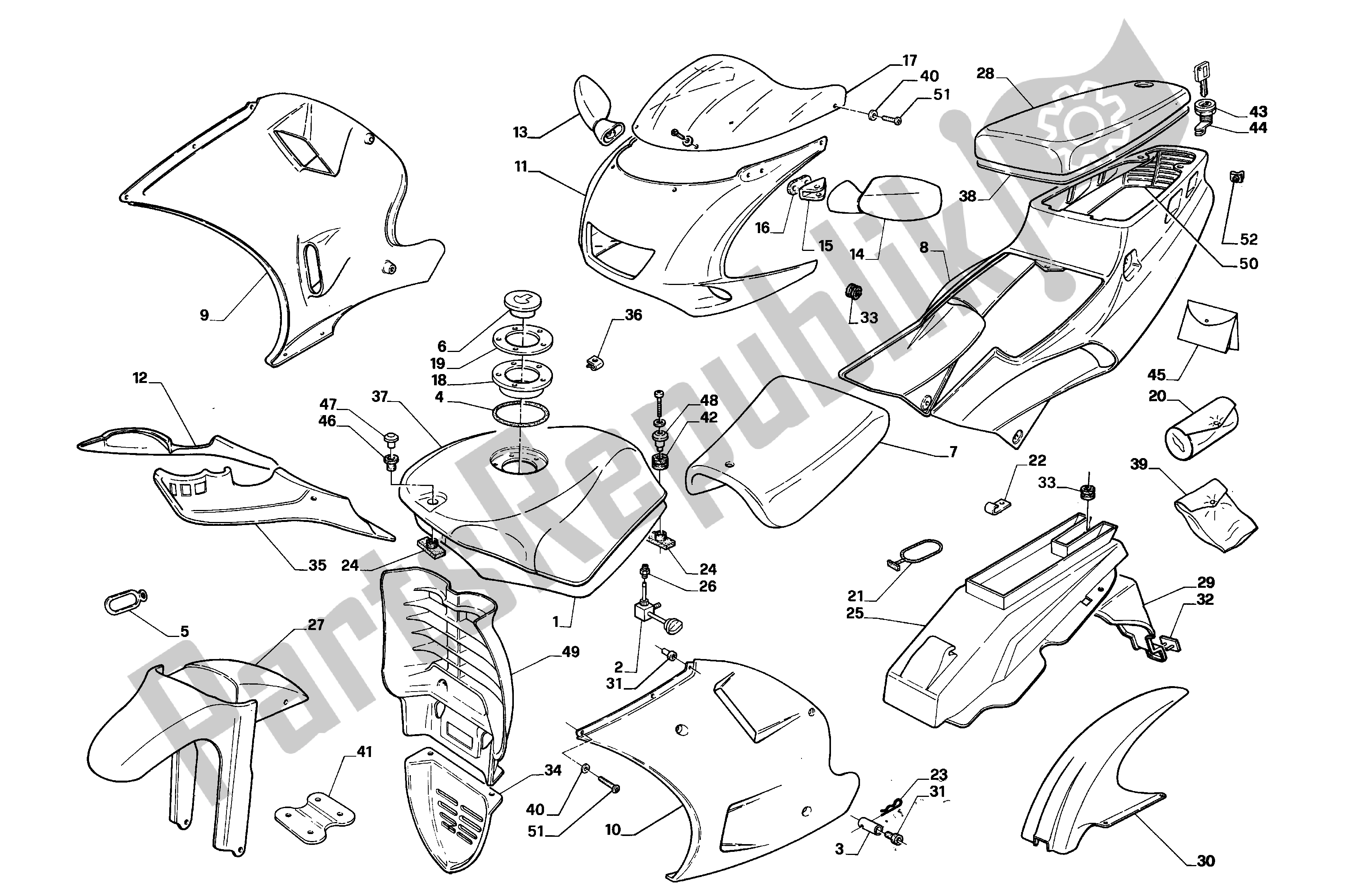 All parts for the Body of the Aprilia AF1 50 1991