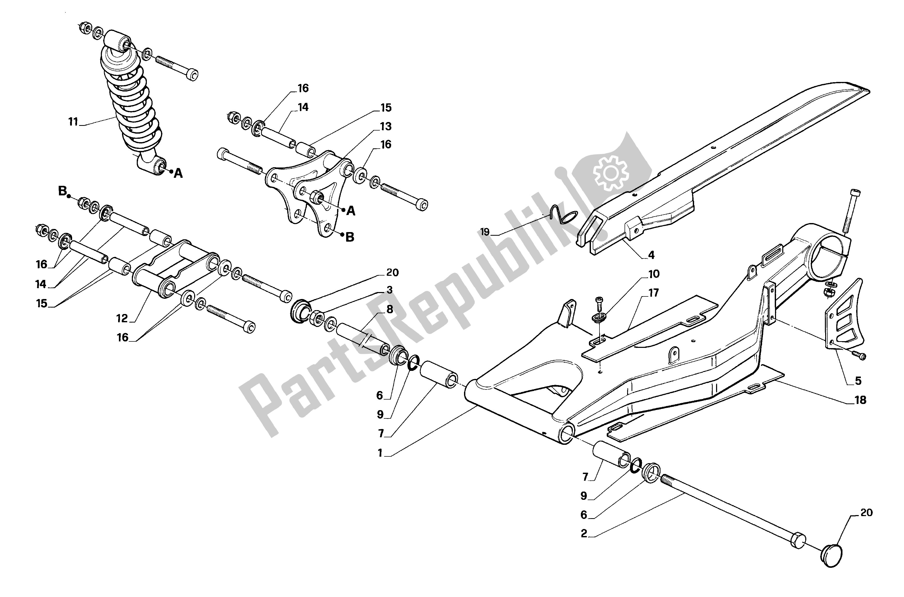 All parts for the Rear Fork And Suspension of the Aprilia AF1 50 1991