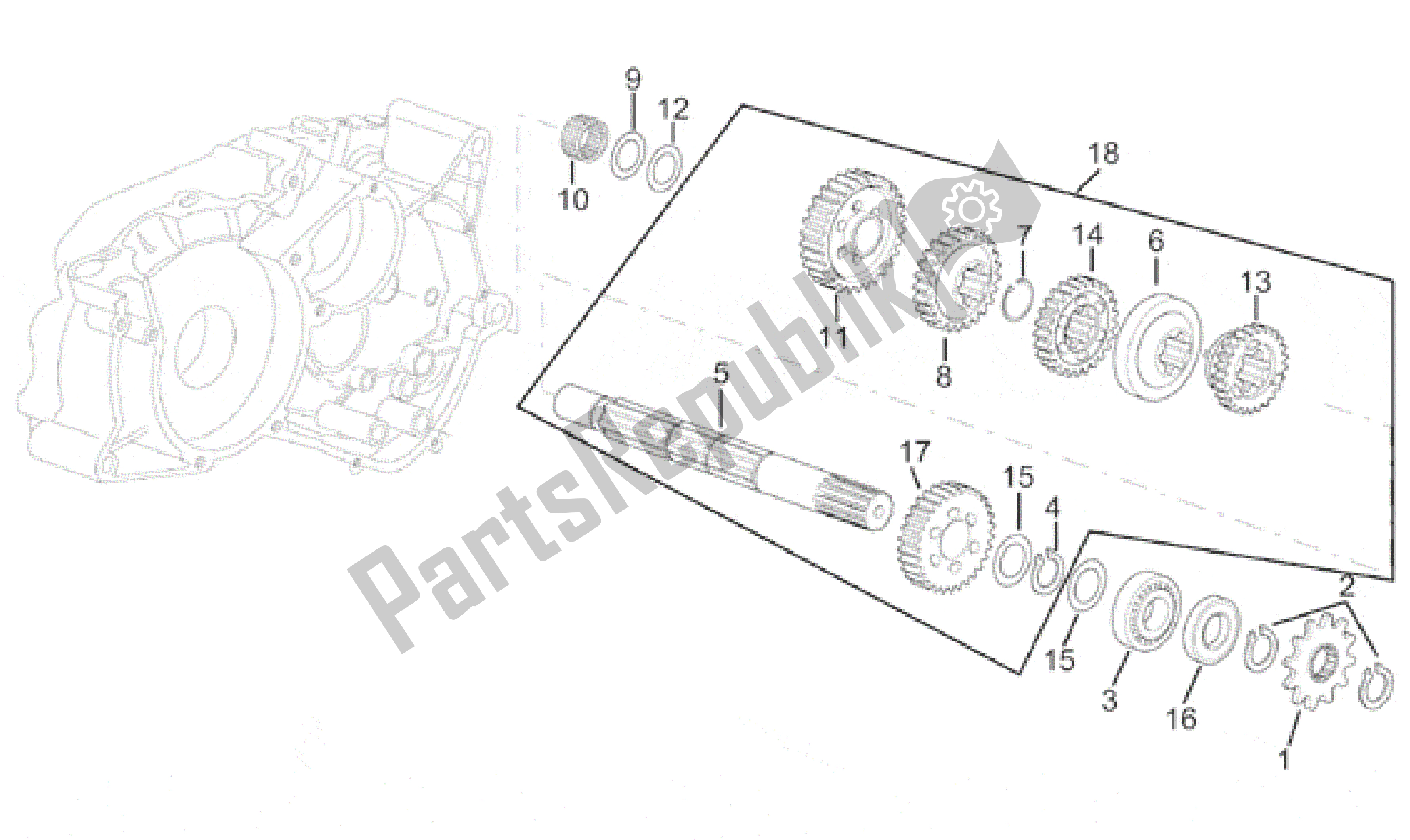 Todas as partes de Caixa De Engrenagens De 4 Velocidades De Eixo Acionado do Aprilia AF1 50 1991