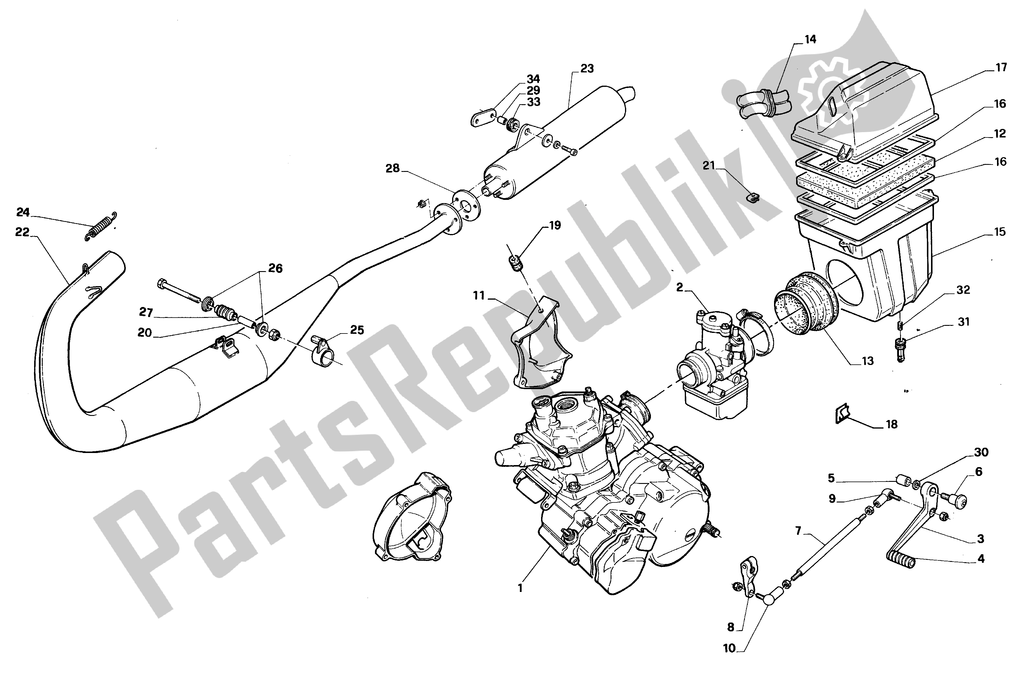 All parts for the Exhaust Assembly of the Aprilia RS 125 1992 - 1994