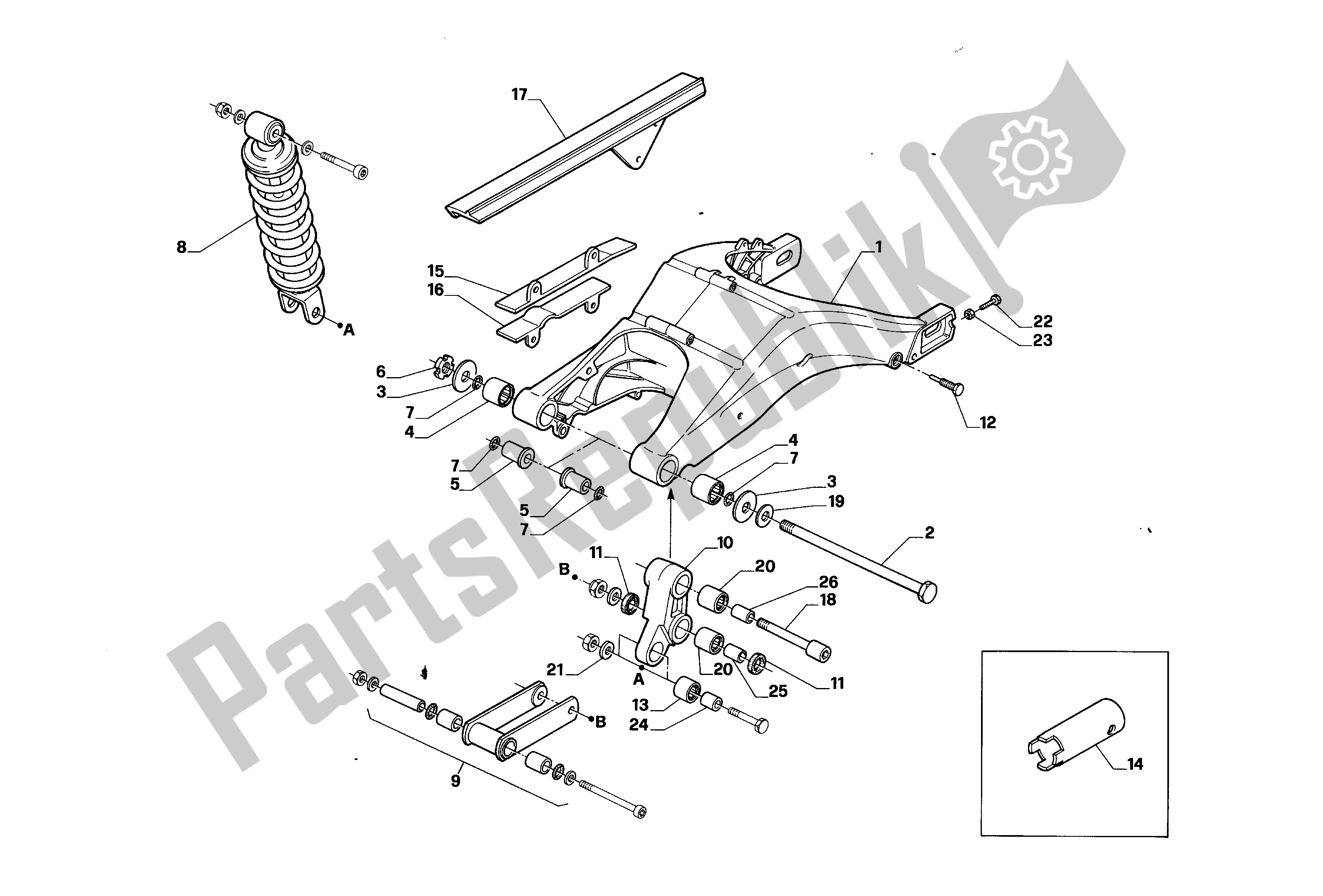 All parts for the Rear Fork And Suspension of the Aprilia RS 125 1992 - 1994