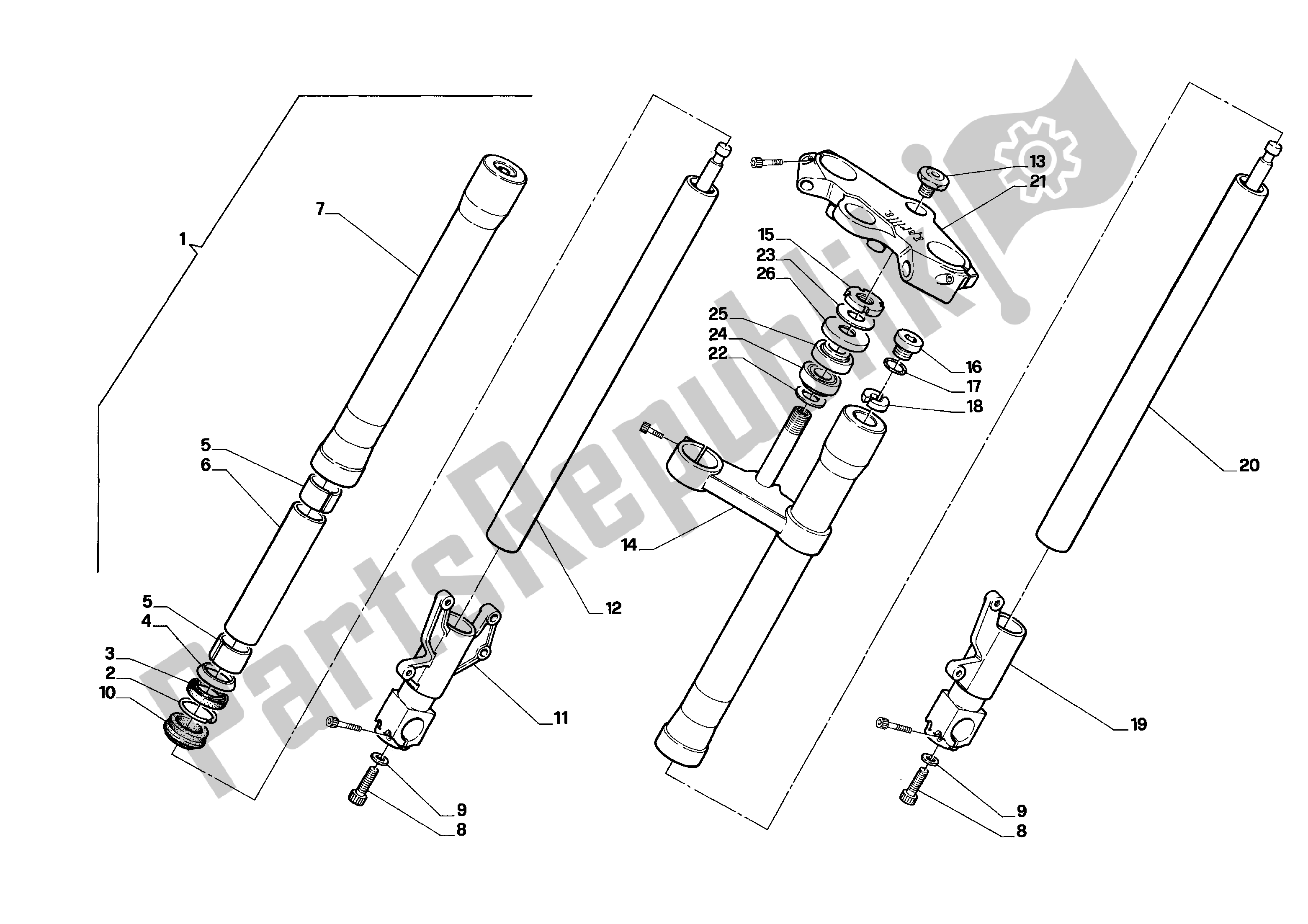 All parts for the Front Fork of the Aprilia RS 125 1992 - 1994