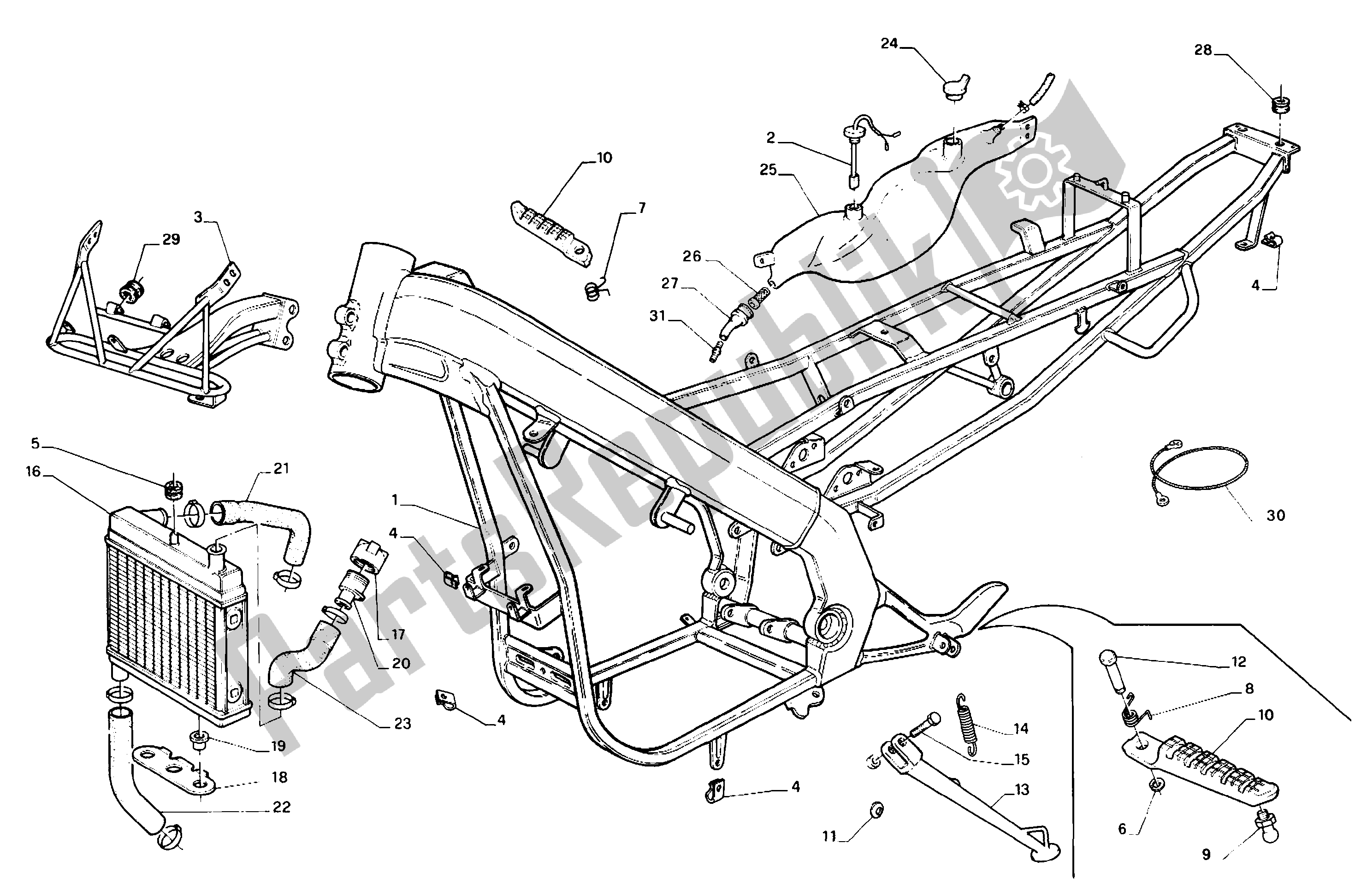 All parts for the Frame of the Aprilia AF1 50 1991 - 1992