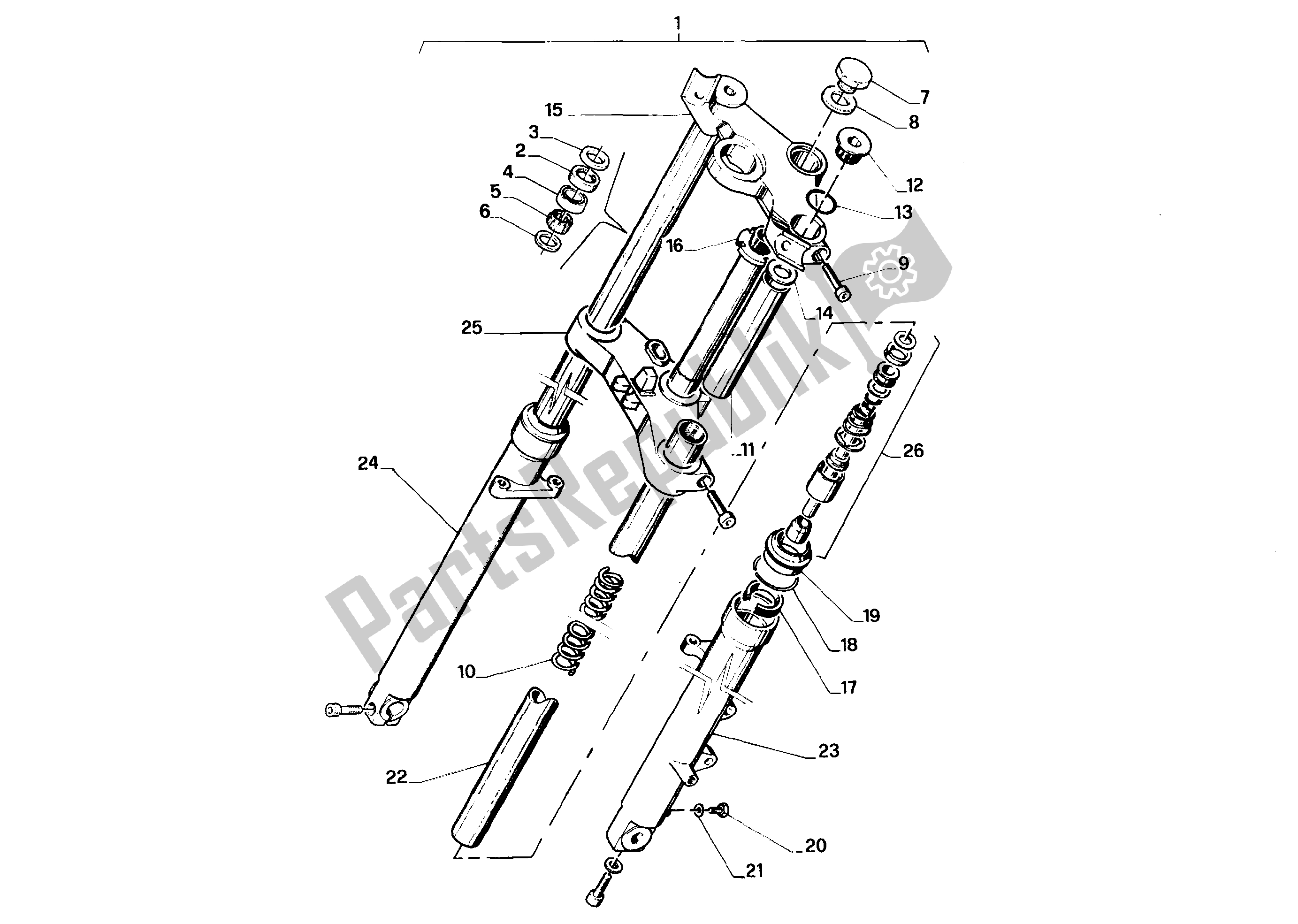 All parts for the Front Fork of the Aprilia AF1 50 1991 - 1992