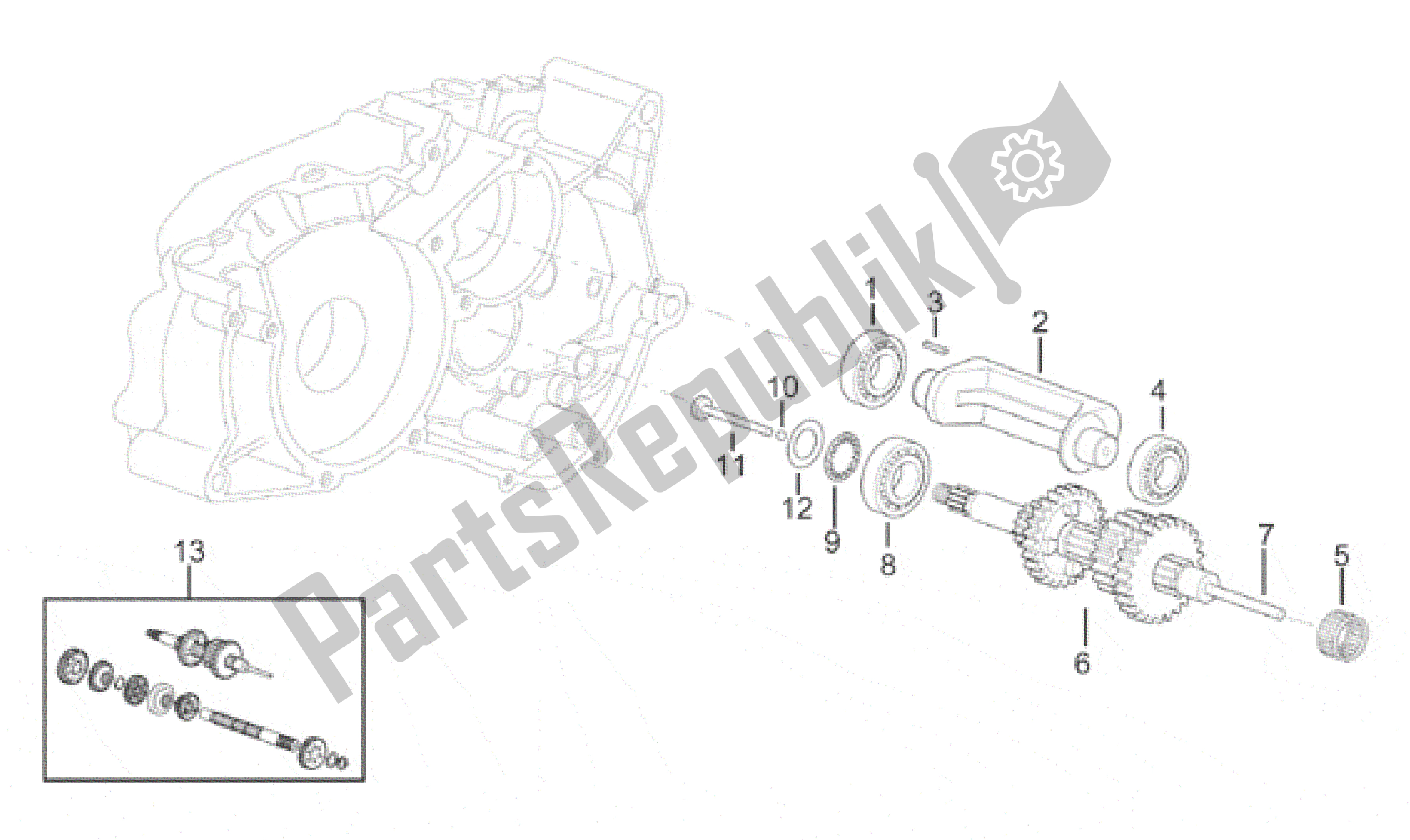 All parts for the Primary Gear Shaft 4 Speed of the Aprilia AF1 50 1991 - 1992