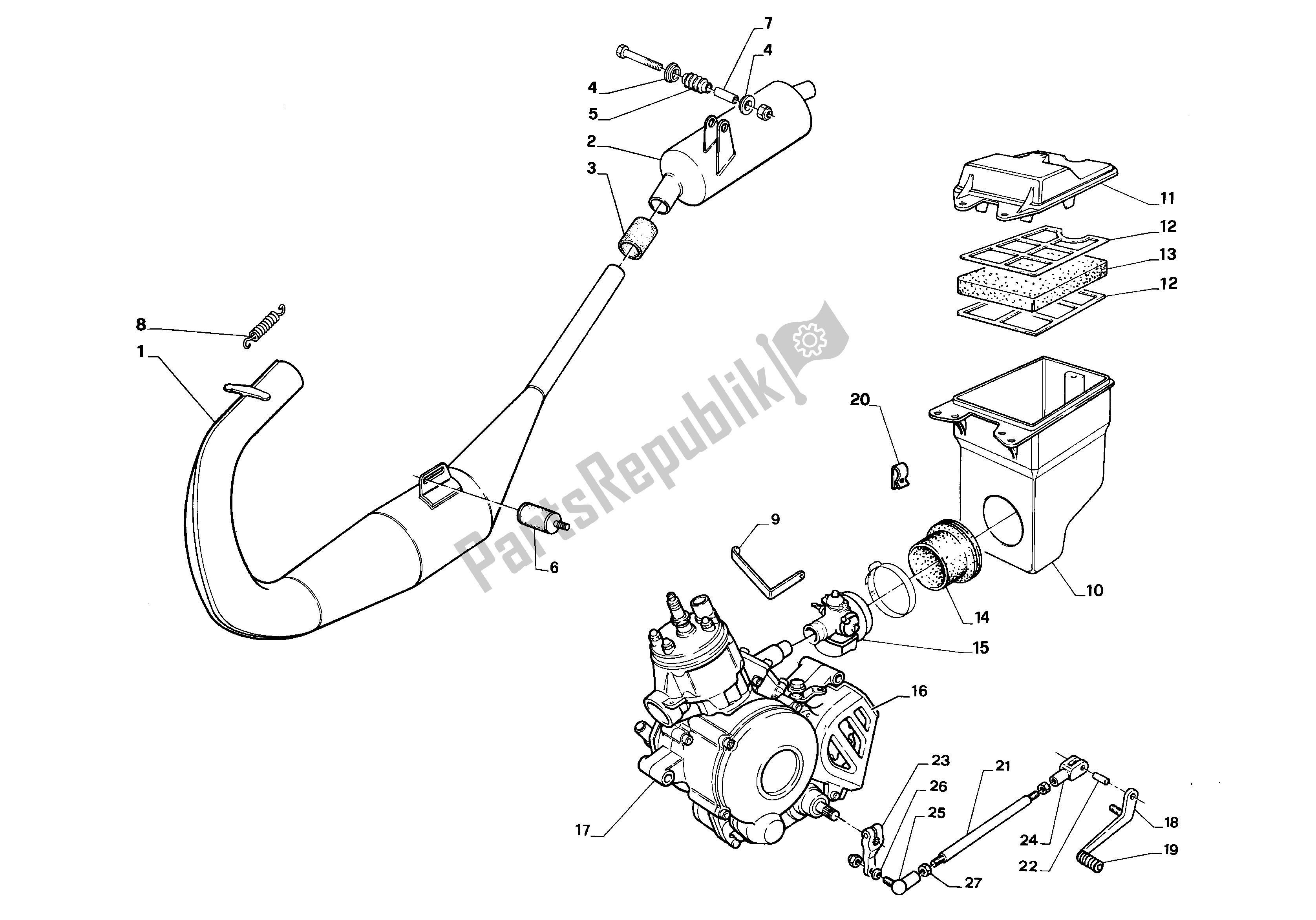 All parts for the Exhaust Assembly of the Aprilia RS 50 1993