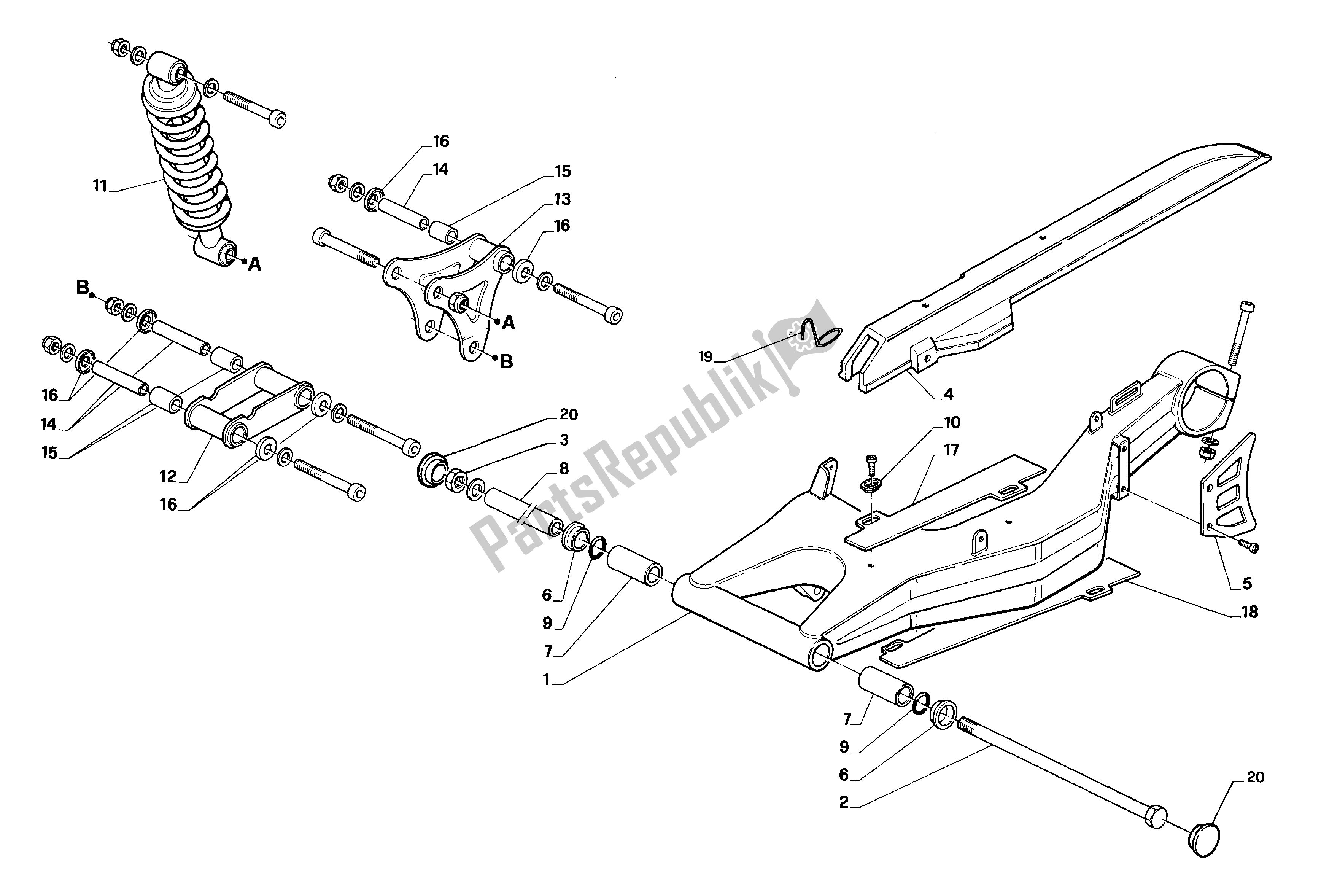 Alle onderdelen voor de Achtervork En Vering van de Aprilia RS 50 1993