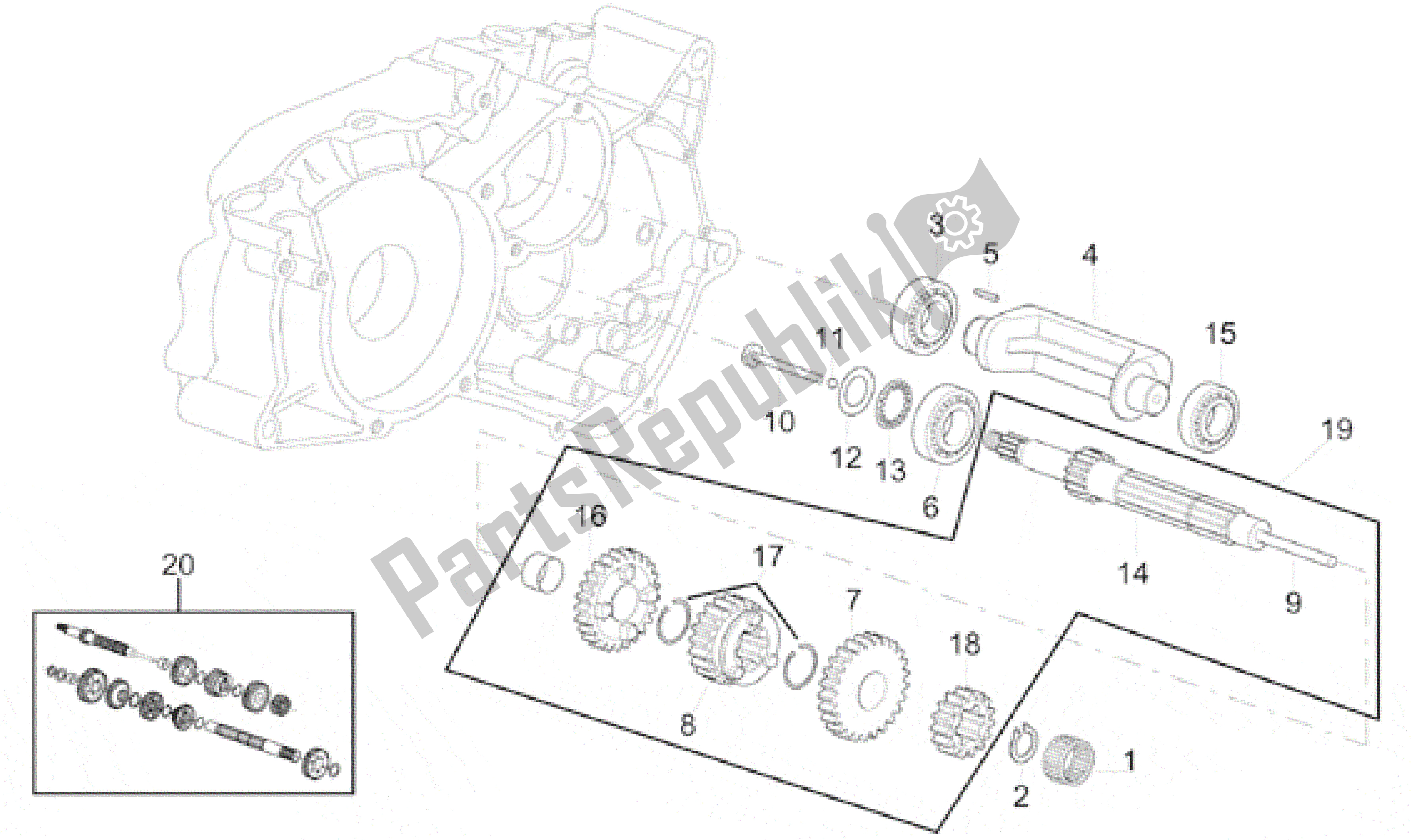 Todas as partes de Eixo Da Engrenagem Primária 5 Velocidades do Aprilia RS 50 1993