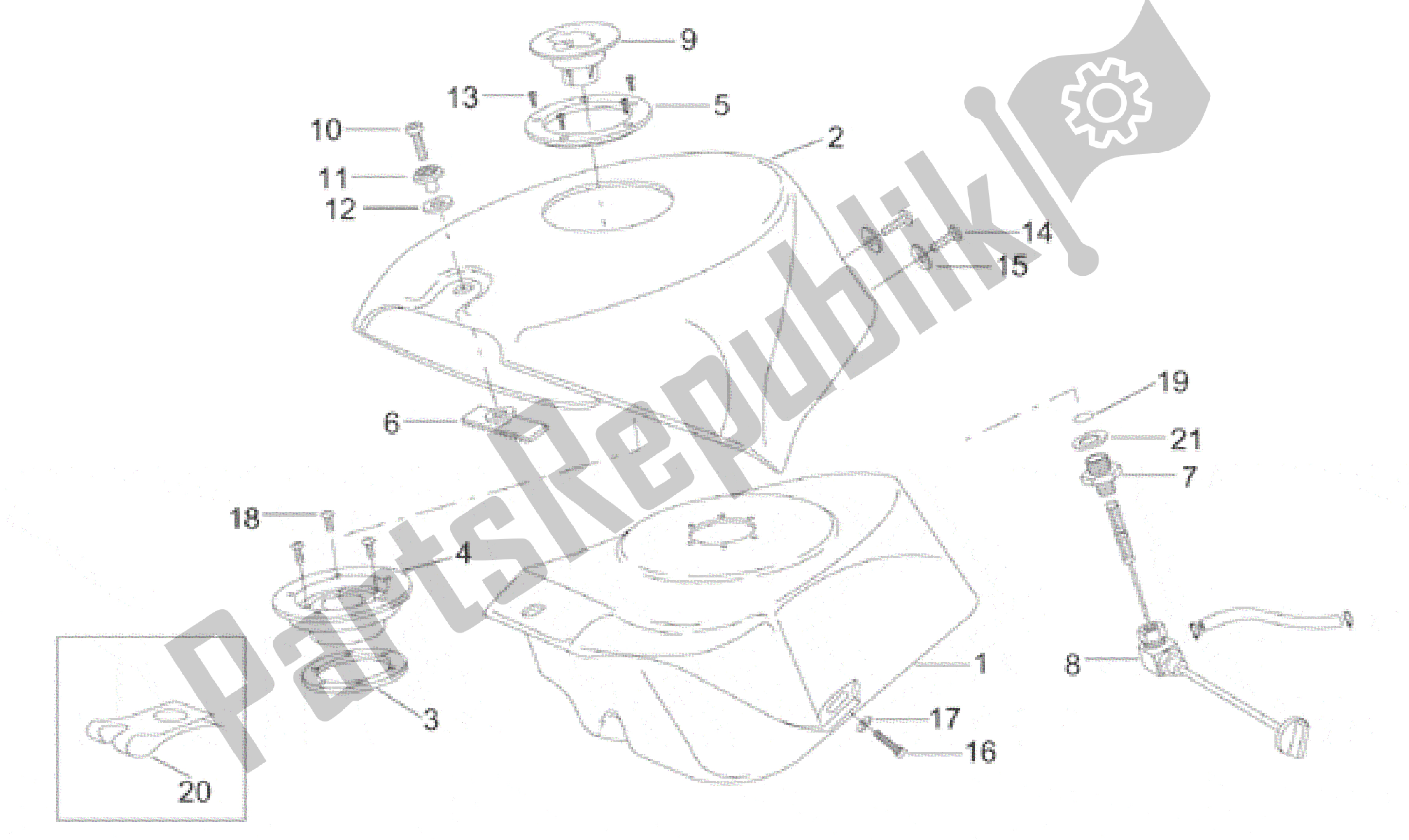 All parts for the Fuel Tank of the Aprilia RS 50 1996 - 1998