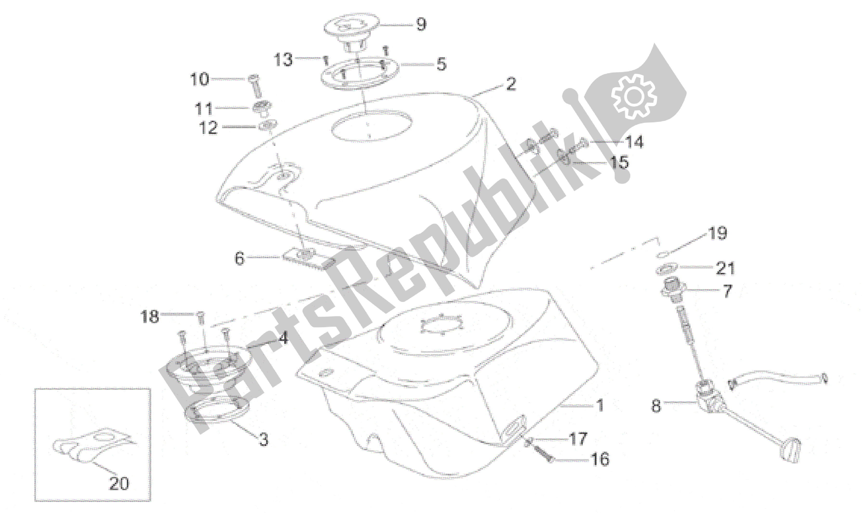 Alle onderdelen voor de Benzinetank van de Aprilia RS 50 1996 - 1998