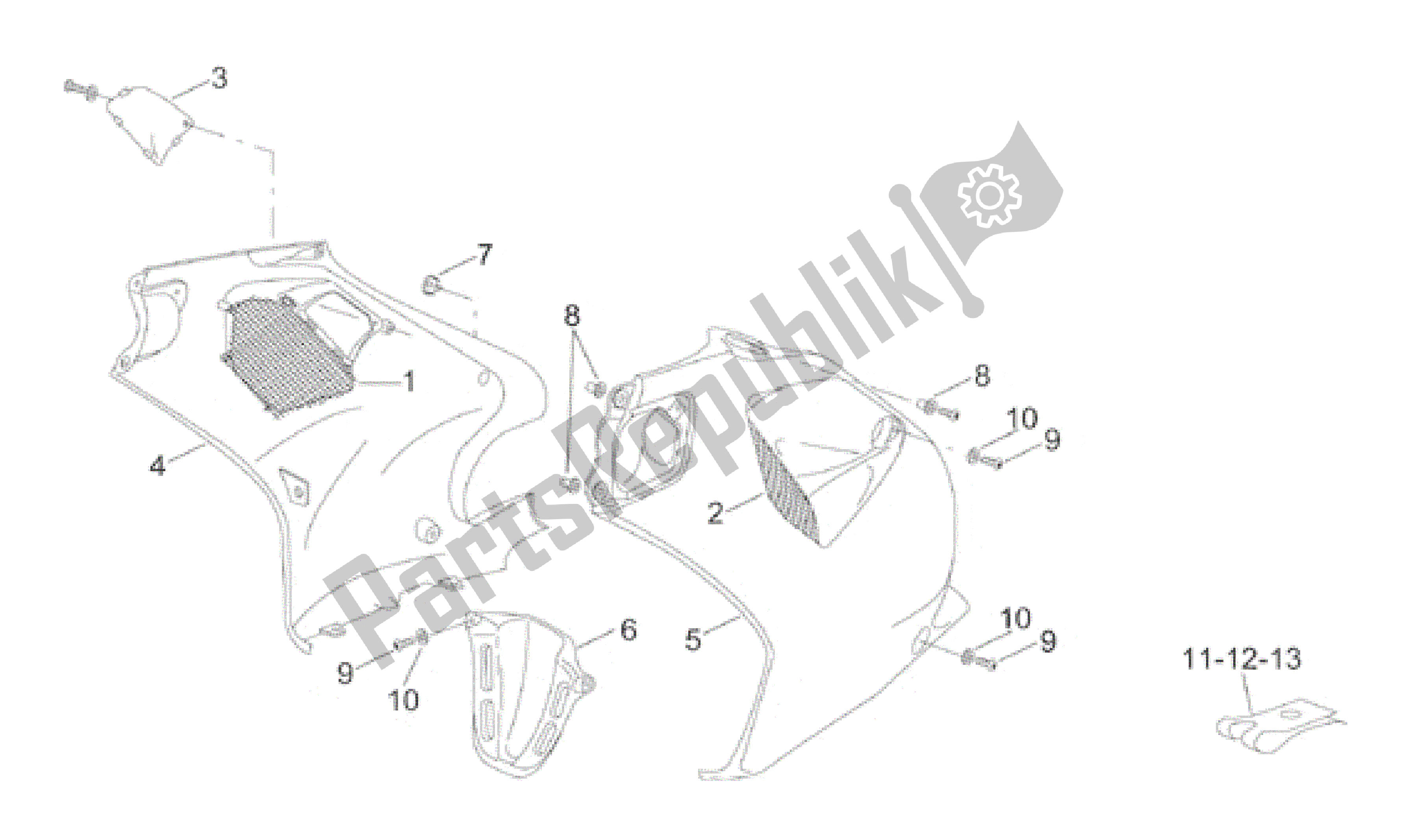 All parts for the Central Body I of the Aprilia RS 50 1996 - 1998