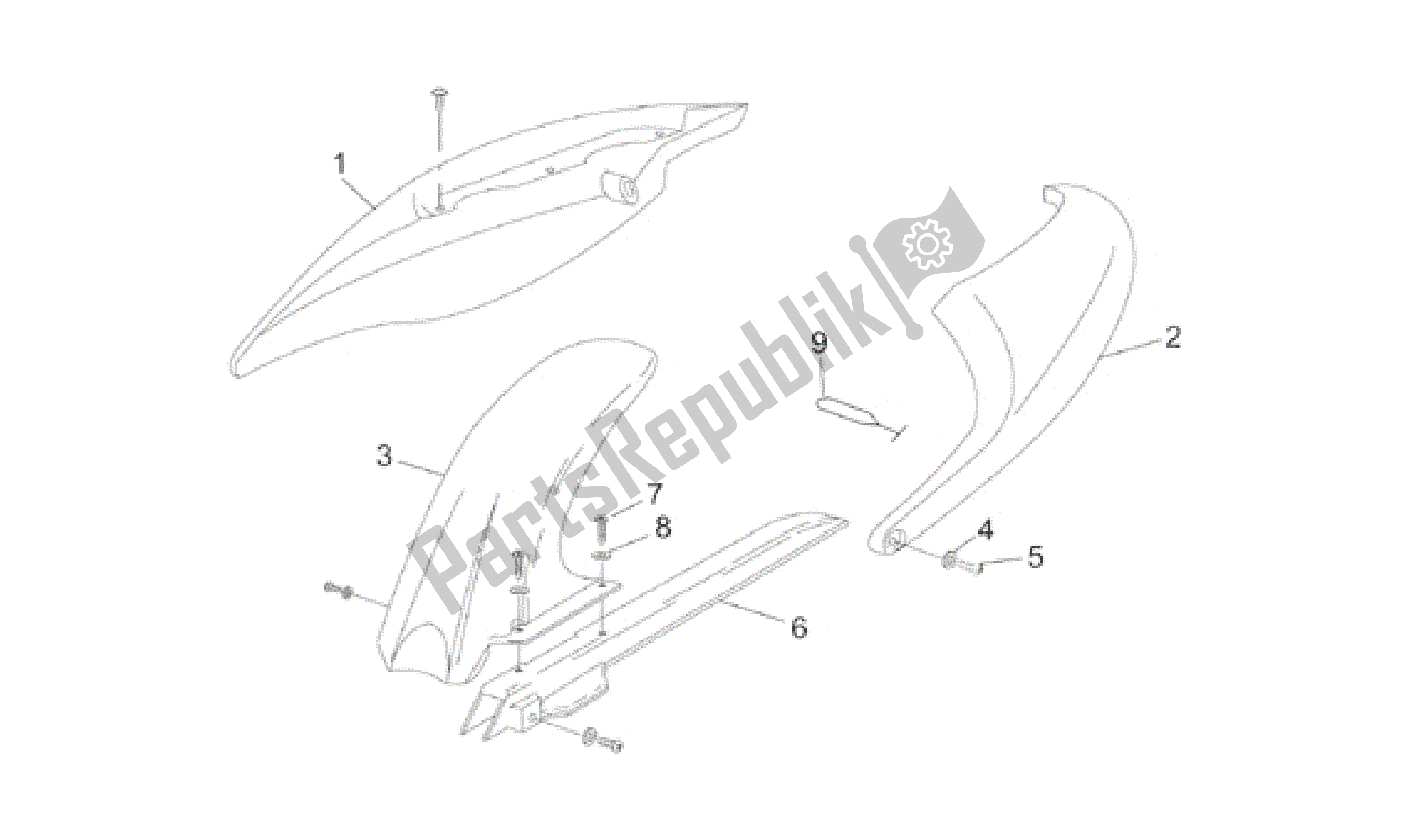 All parts for the Rear Body Iii of the Aprilia RS 50 1996 - 1998