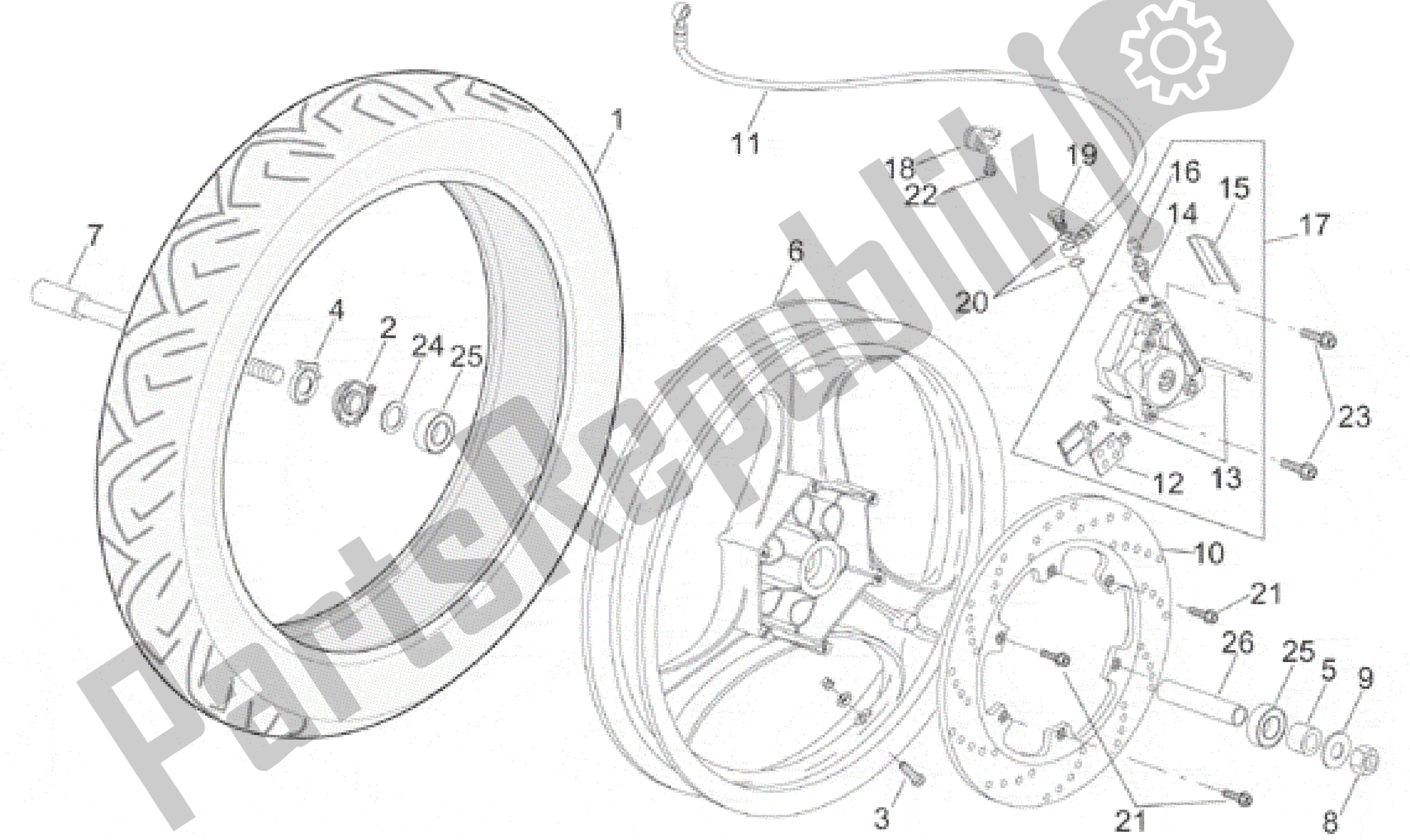 Alle onderdelen voor de Voorwiel van de Aprilia RS 50 1996 - 1998