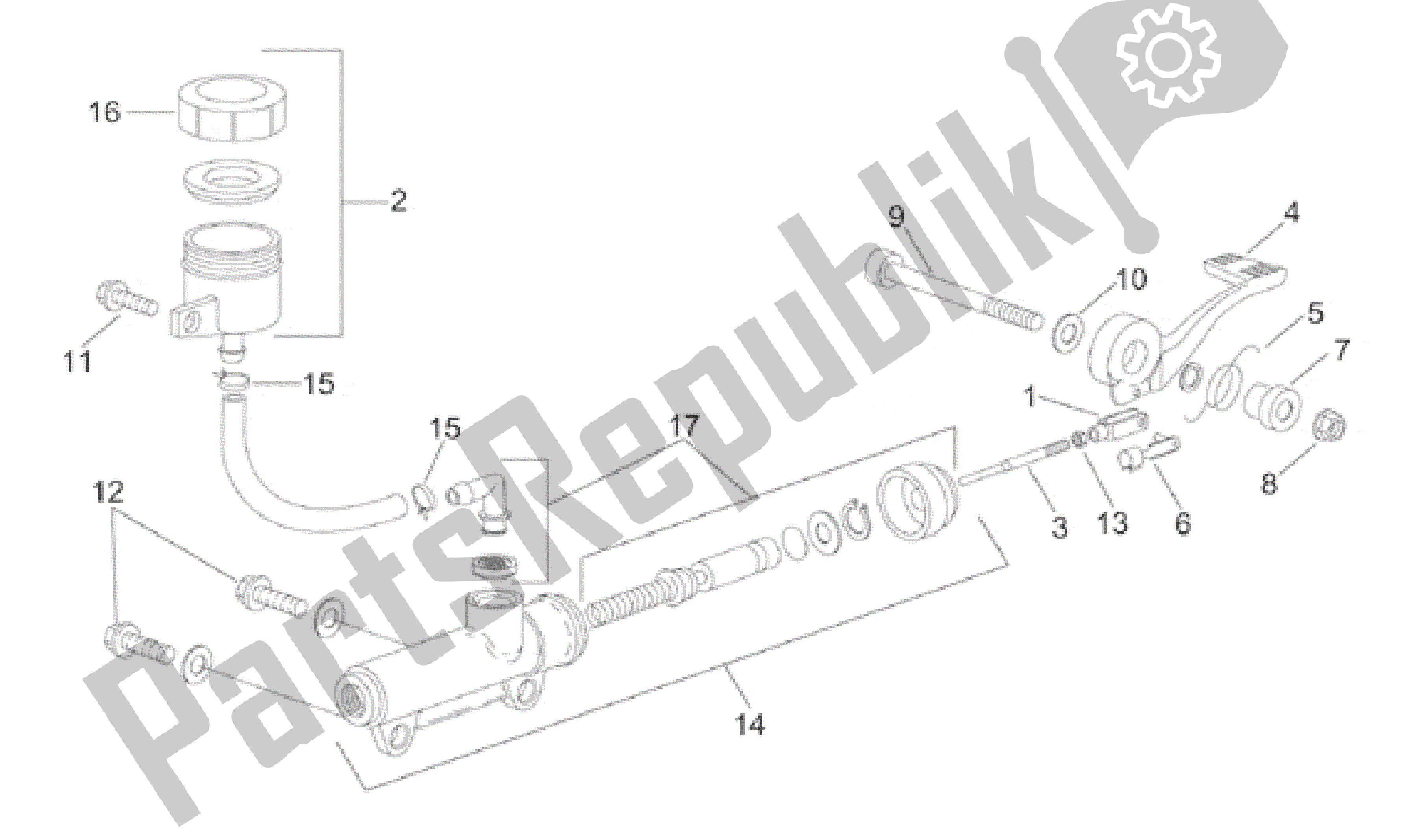 Alle onderdelen voor de Achterrem Pomp van de Aprilia RS 50 1996 - 1998