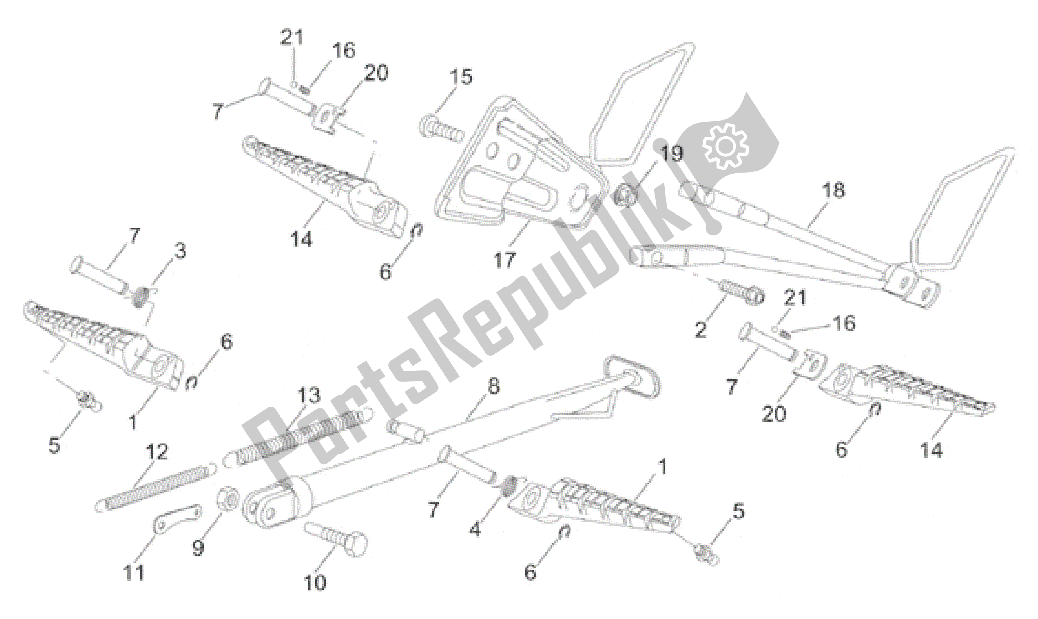 All parts for the Foot Rests - Lateral Stand of the Aprilia RS 50 1996 - 1998